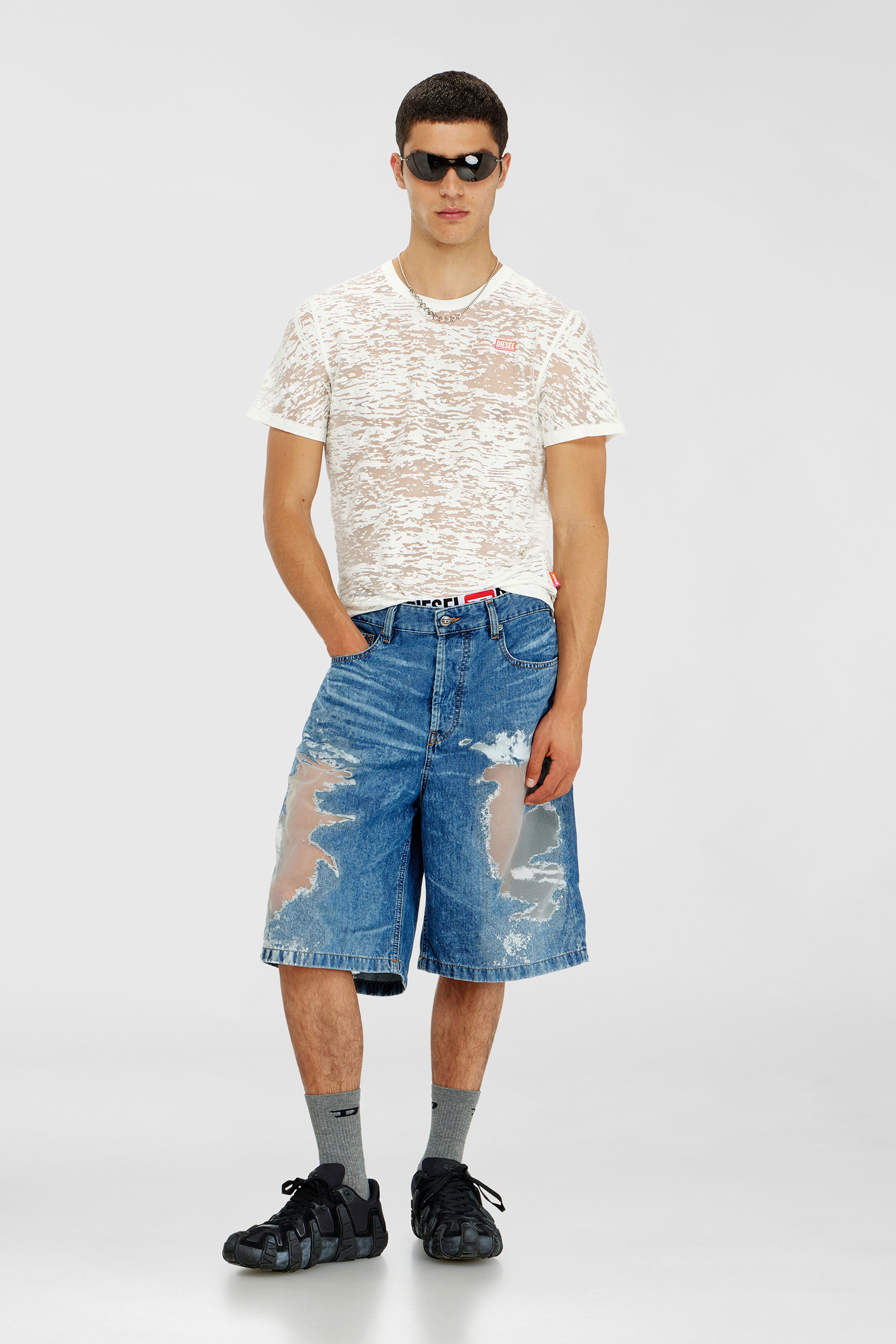 Diesel - PR-T-NOTS-MATI-R, Unisex's T-shirt in all-over devor&eacute; jersey in White - 1