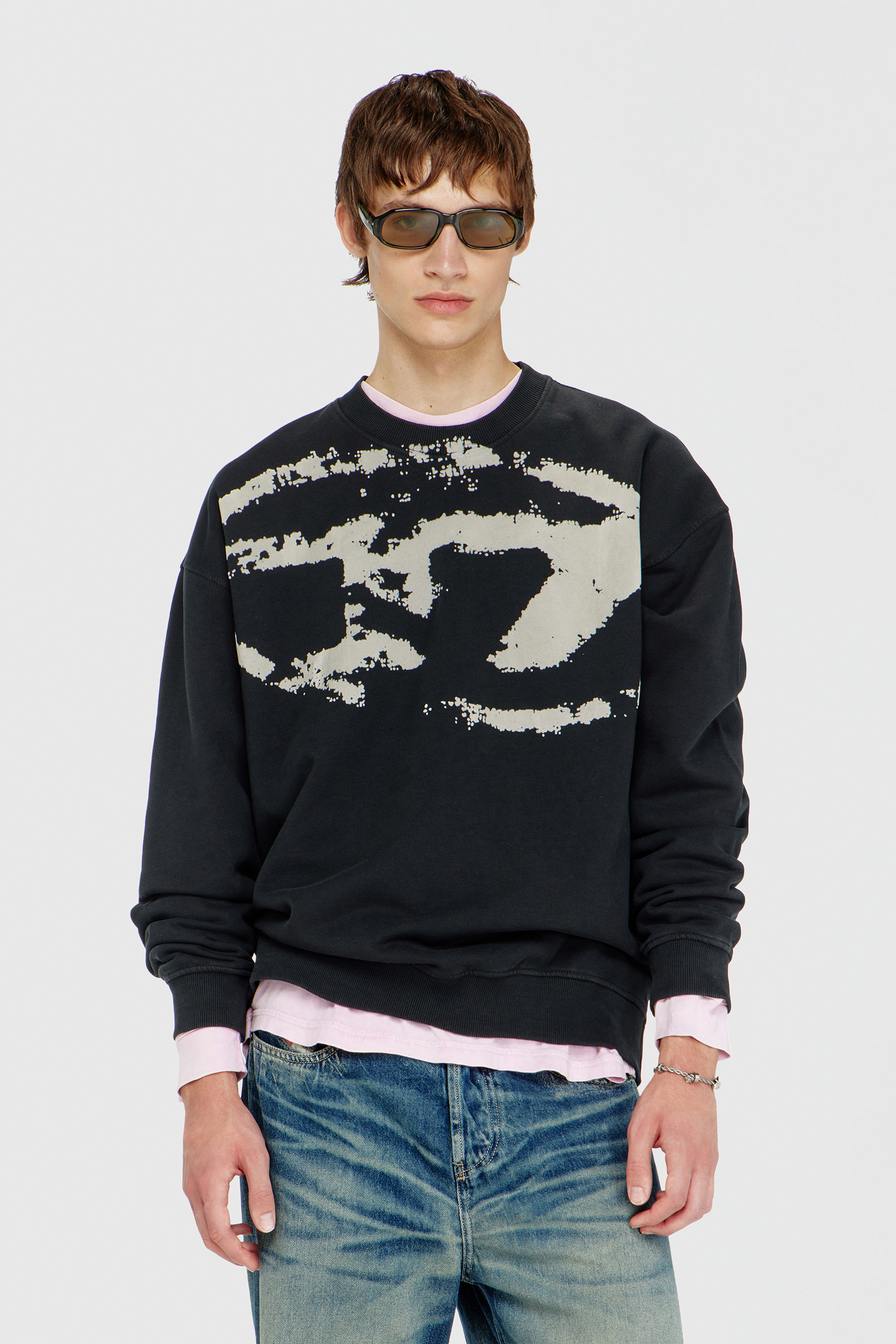Diesel - S-BOXT-N5, Man's Cotton sweatshirt with flocked Oval D in Black - 1