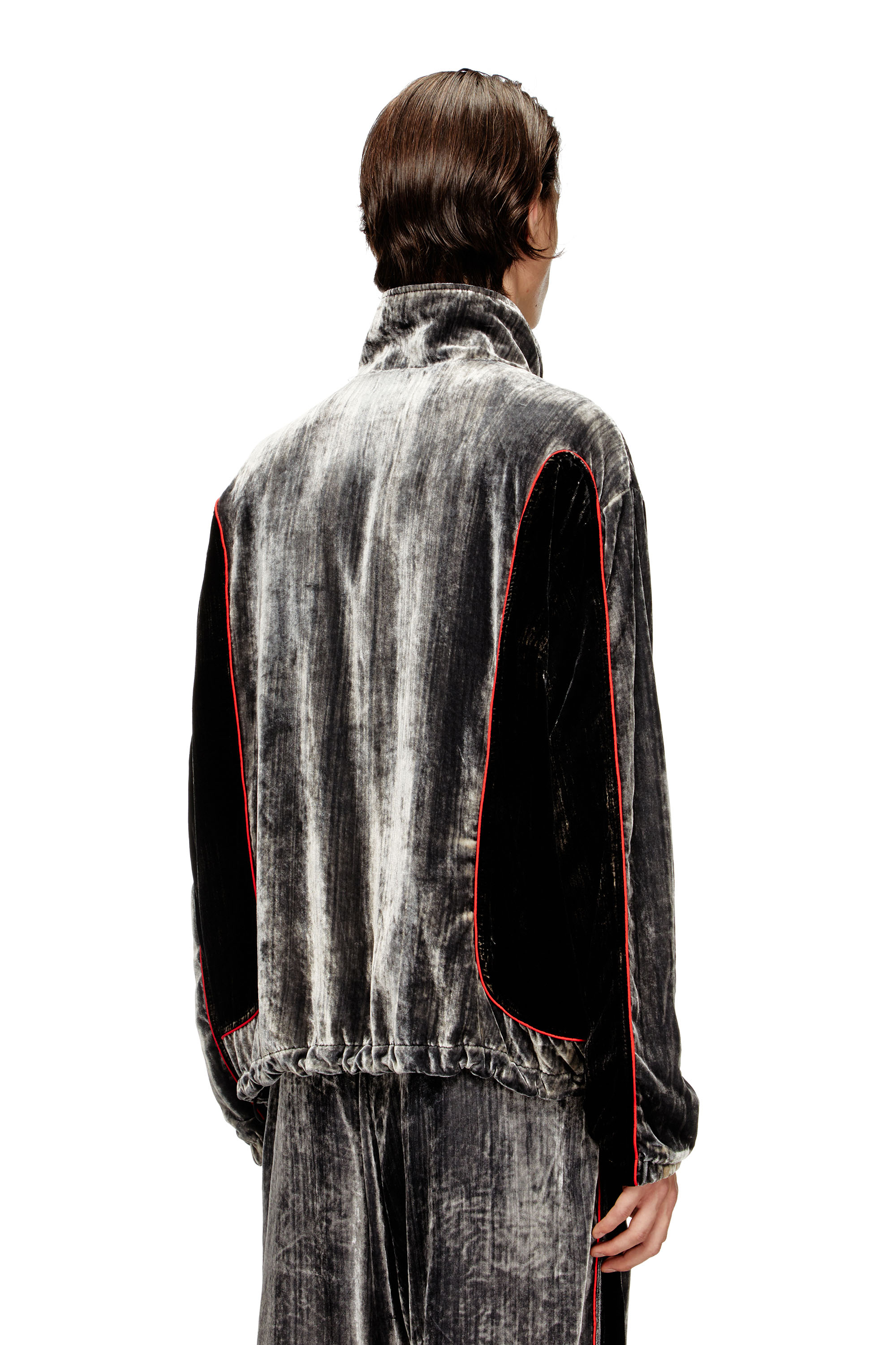 Diesel - J-HAY, Man's Track jacket in treated velvet in Black/Red - 4