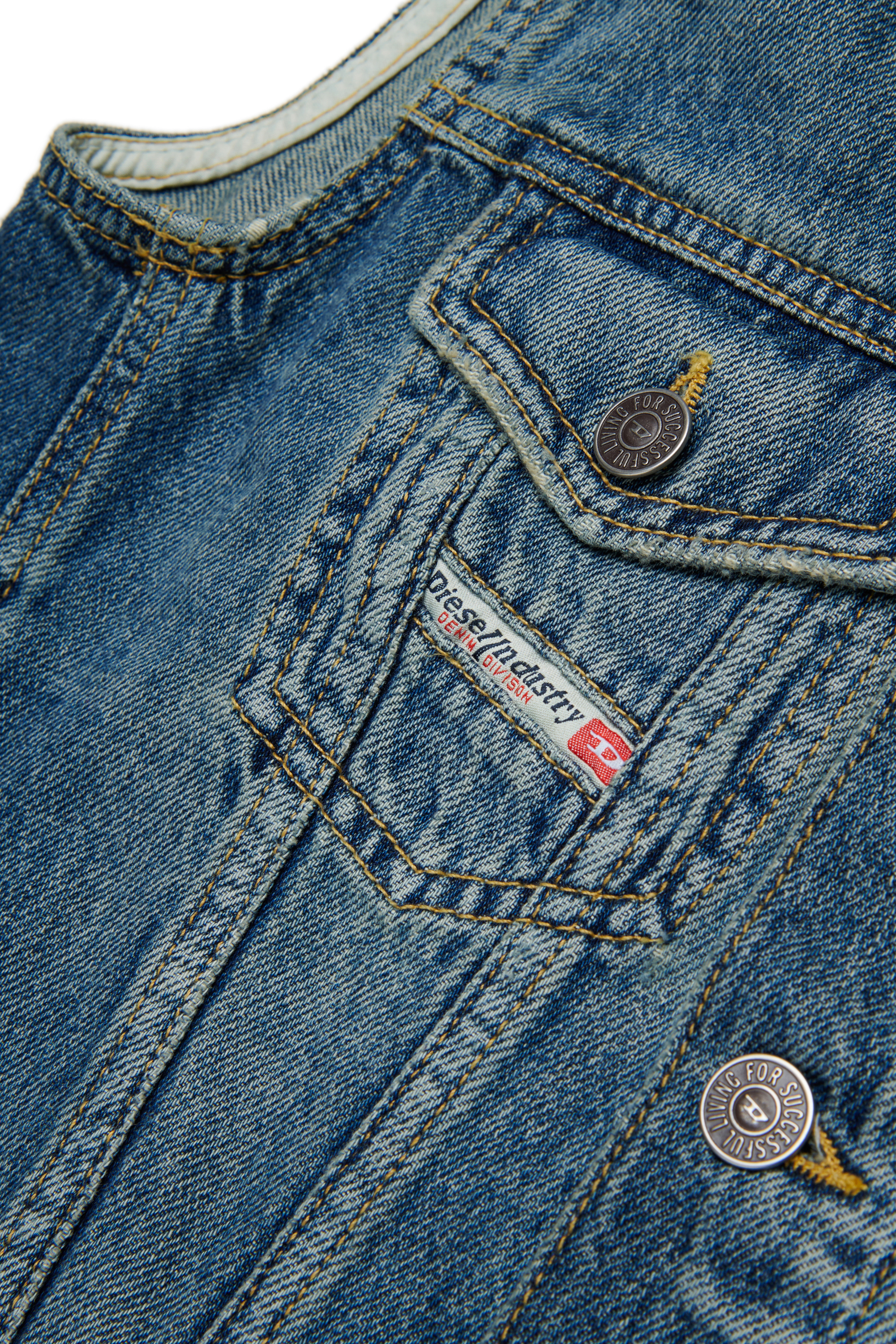 Diesel - JNHILL-OVER-SM, Man's Vest in treated denim with abrasions in Medium blue - 4