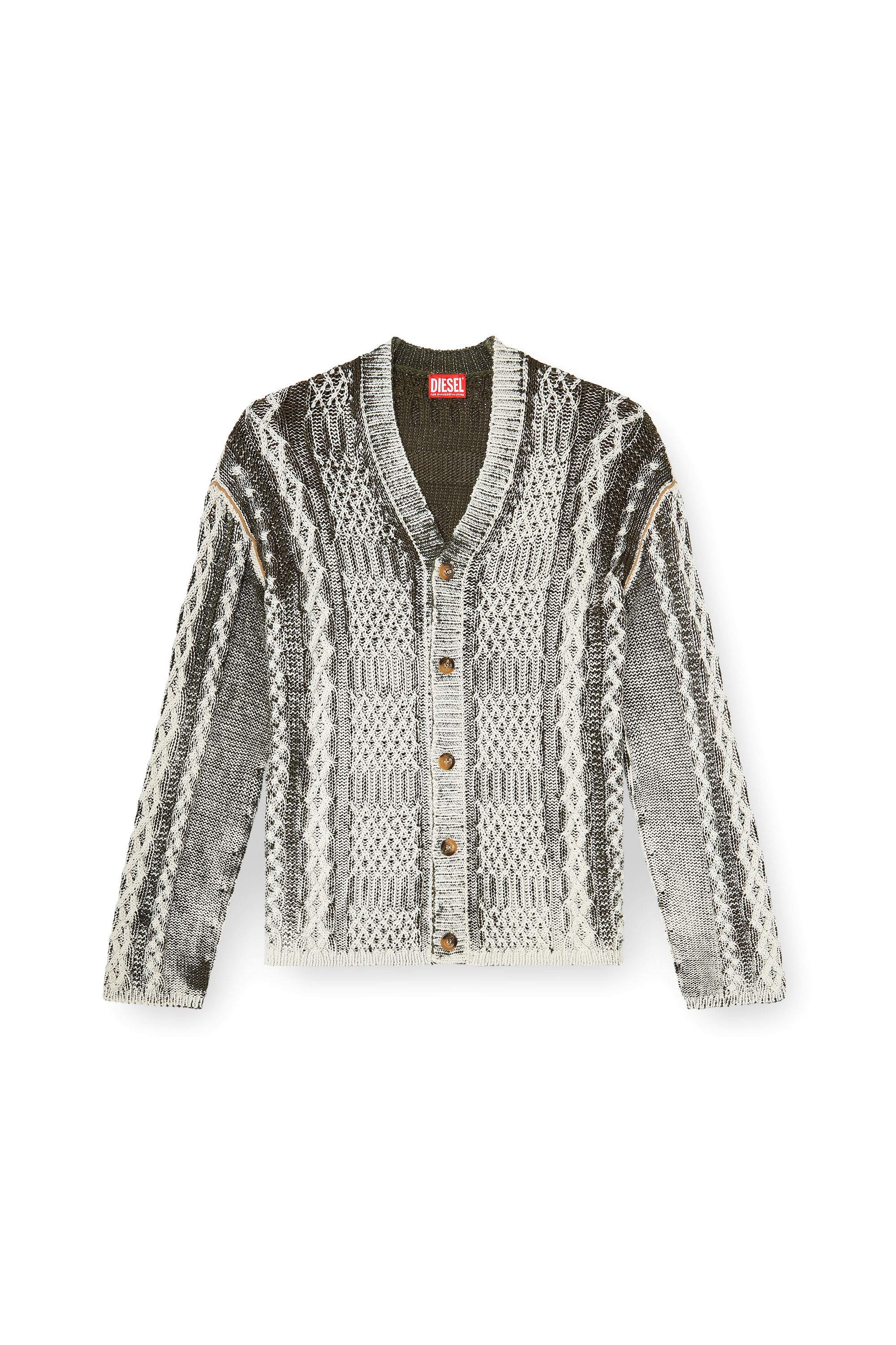 Diesel - K-MIOTO, Man's Treated cable-knit cardigan in White/Grey - 2