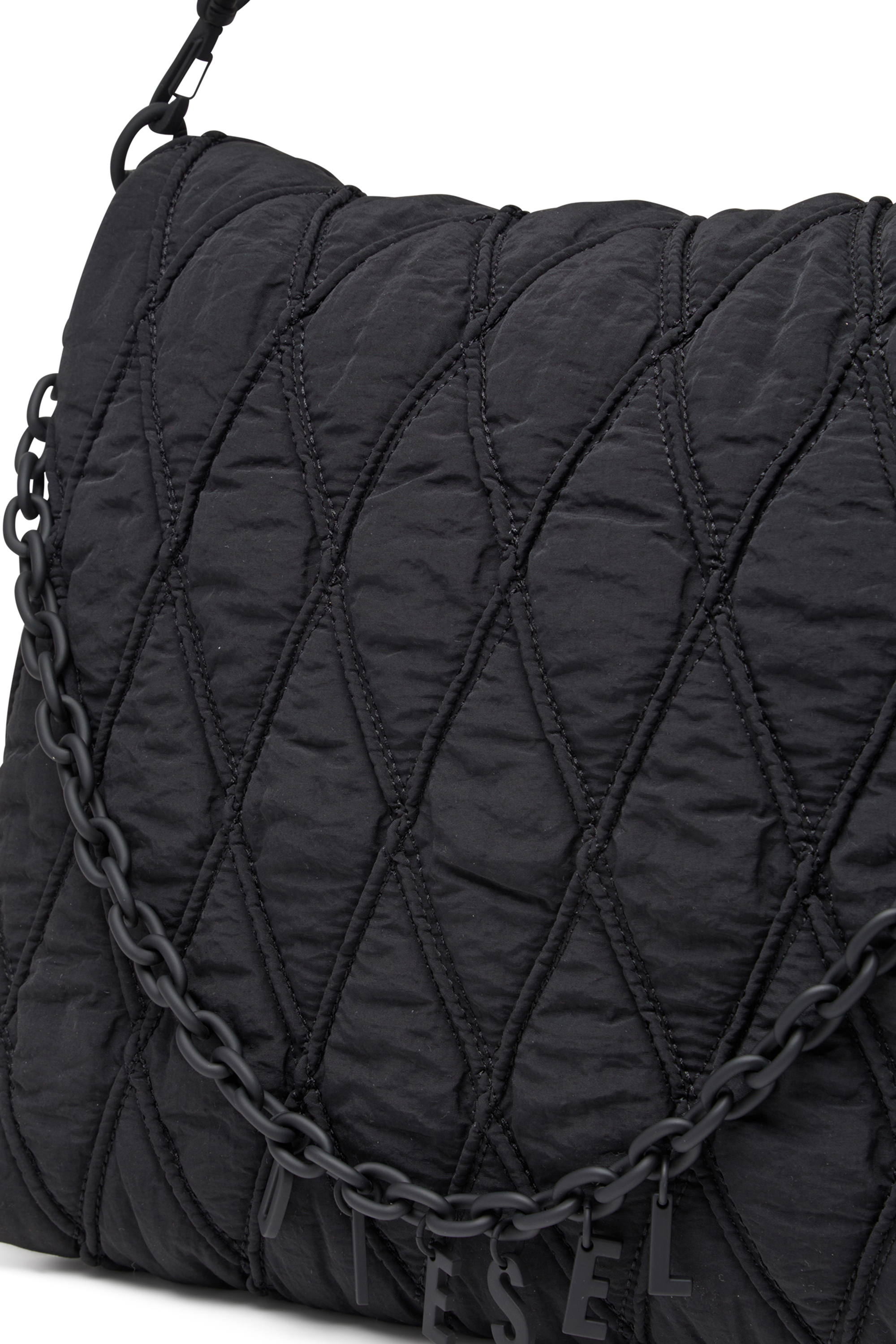 Diesel - CHARM-D SHOULDER L, Woman's Charm-D L-Shoulder bag in quilted washed nylon in Black - 5