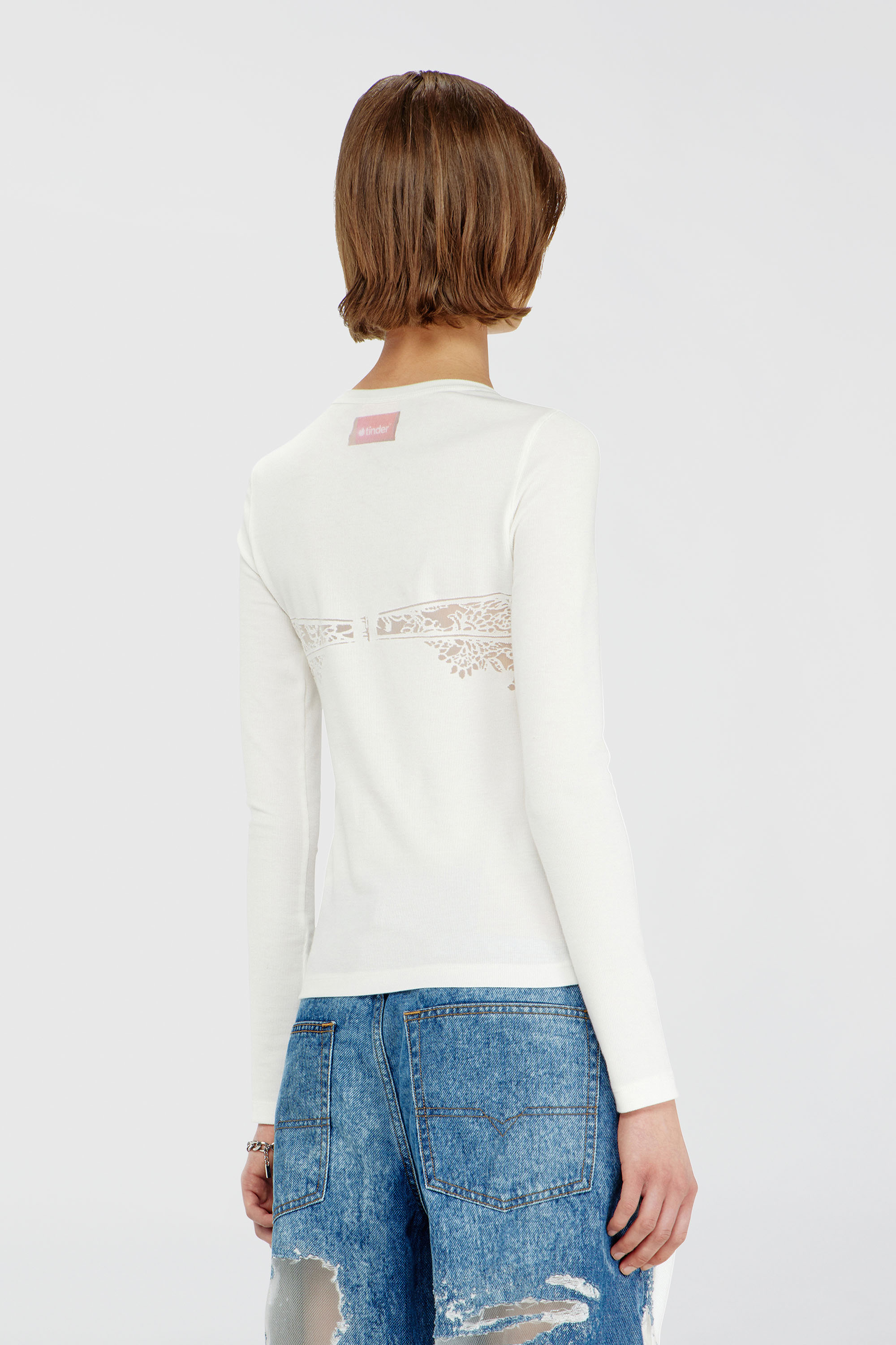 Diesel - PR-T-MOKKI-LS-R, Woman's Top with devor&eacute; lace effect in White - 4
