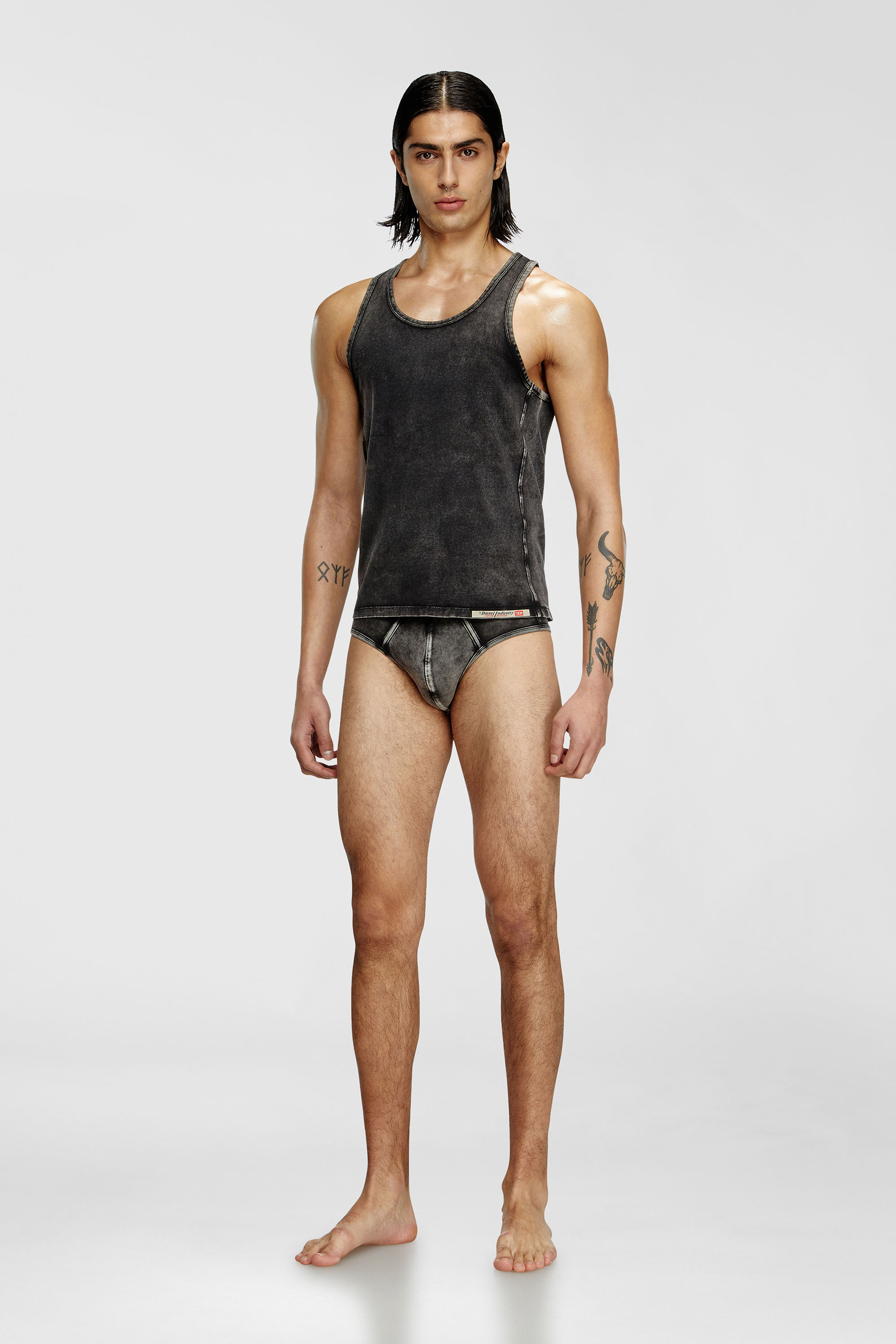 Diesel - WALTY-DNM, Man's Denim-effect tank top in Black - 2