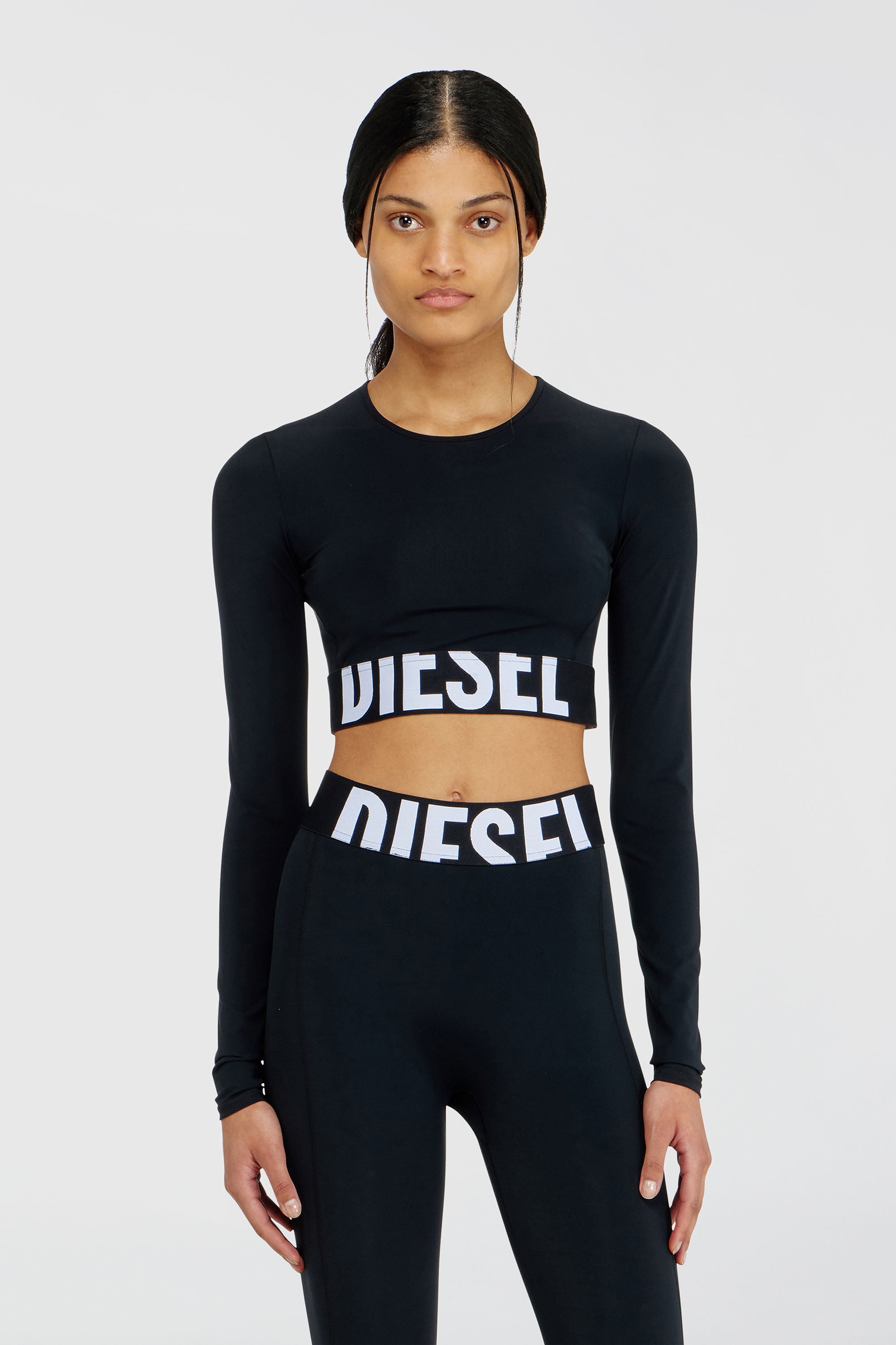 Diesel - MELISSA-D-POP, Woman's Microfibre crop top with cut-off logo in Black - 1