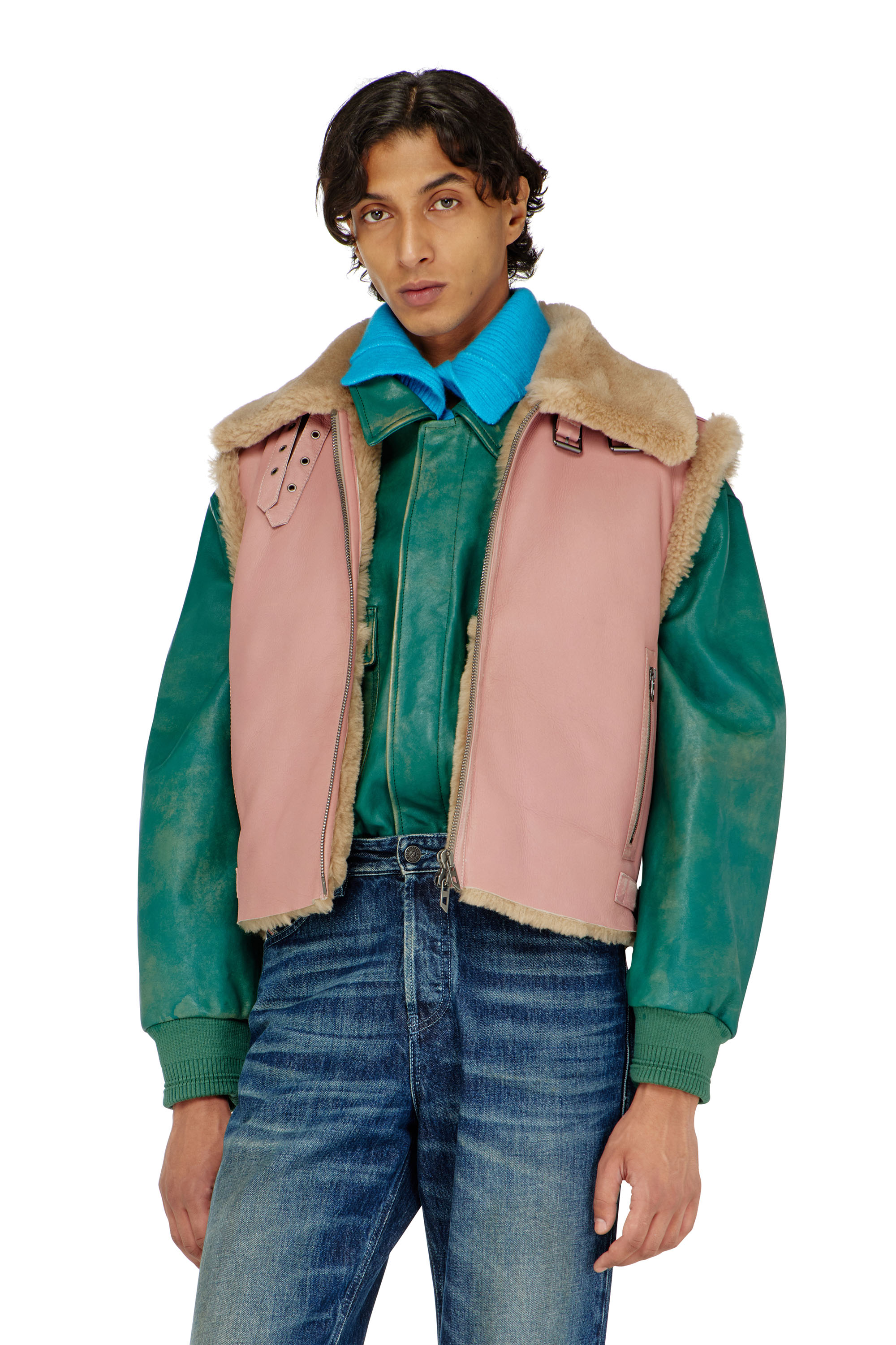 Diesel - L-HONT, Man's Shearling leather vest in Pink - 3