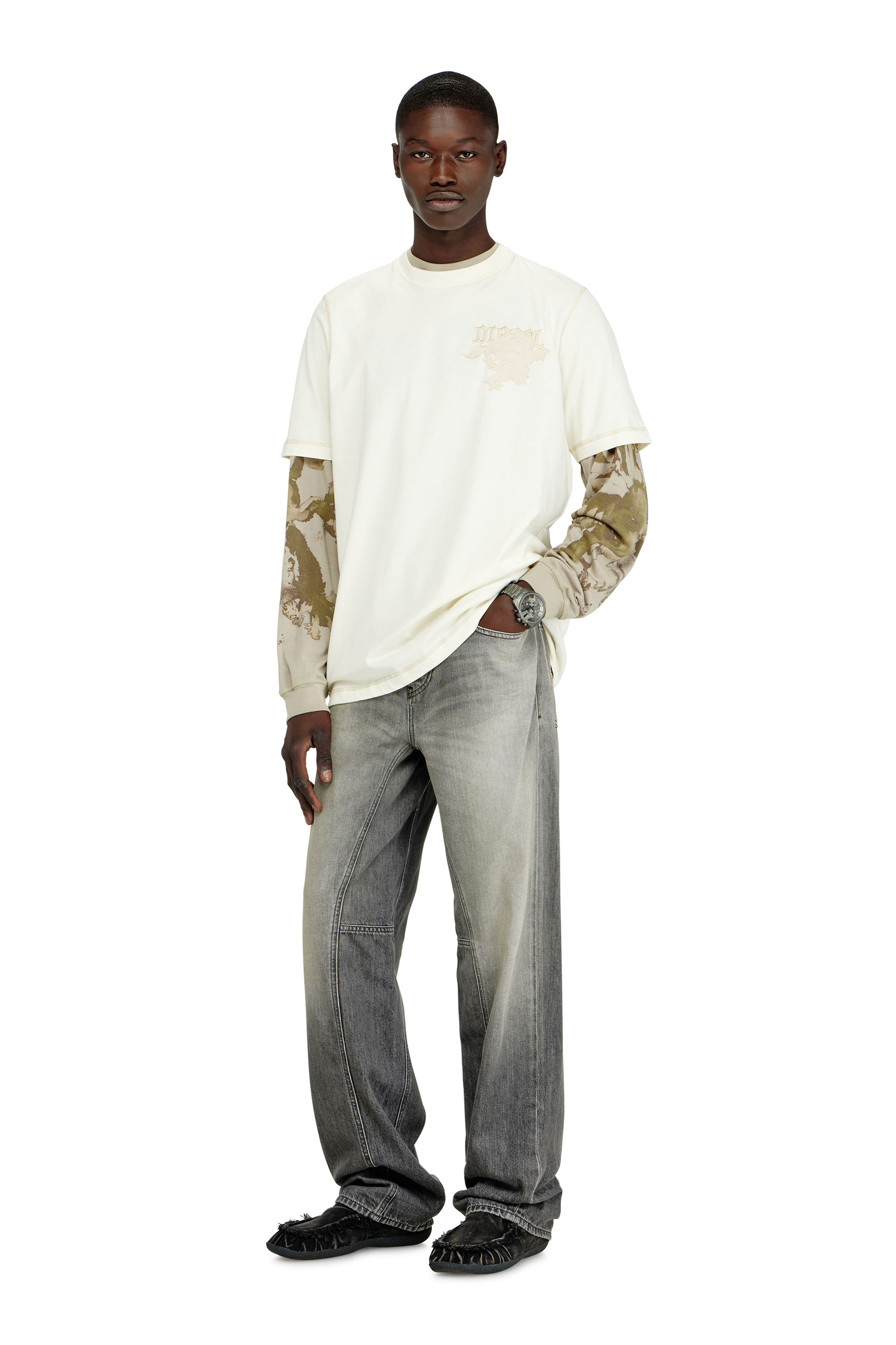 Diesel - T-ADJUST-NOTCH, Man's Regular T-shirt with embroidered patch in White - 2