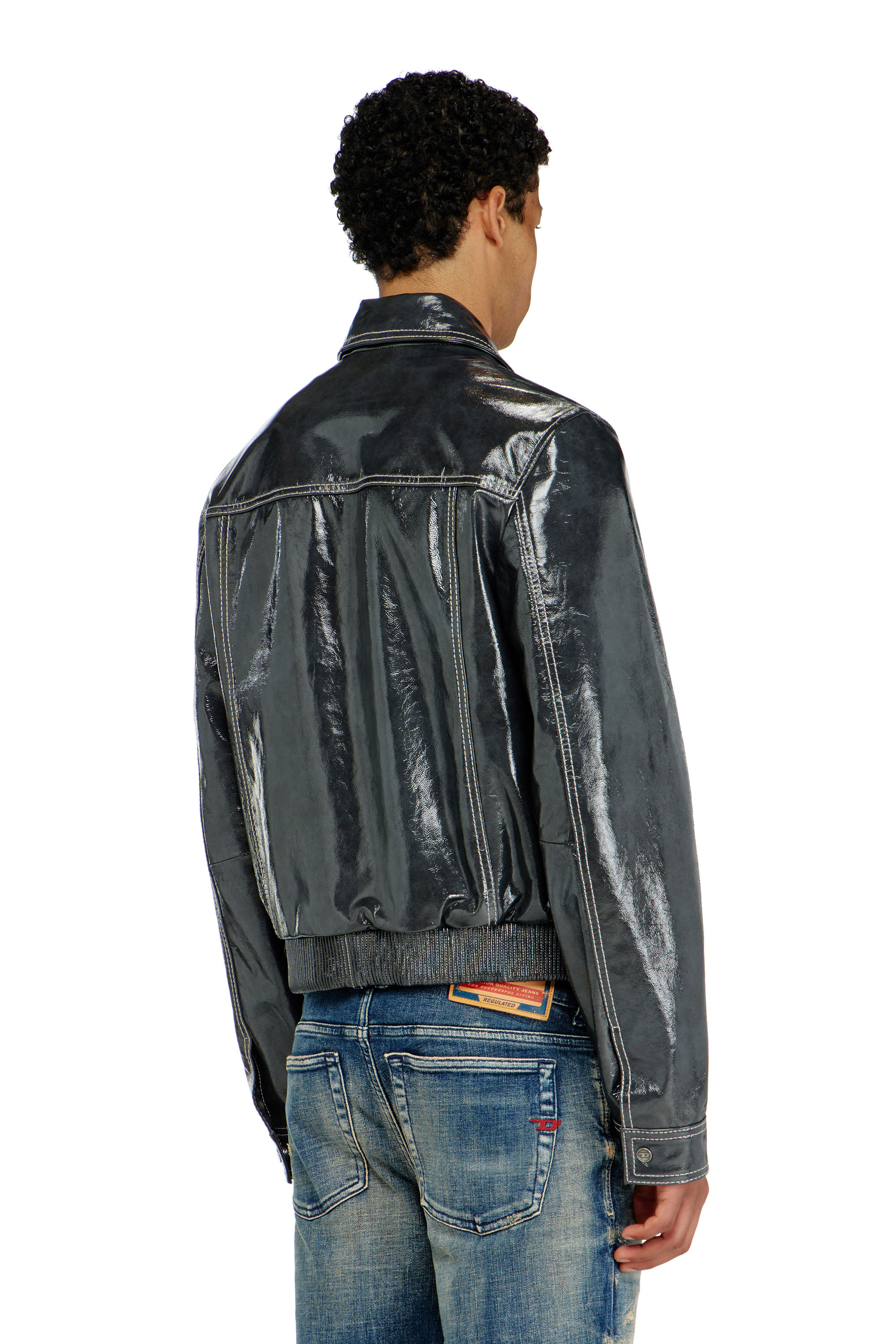 Diesel - L-ADDI, Man's Patent-leather jacket in Dark grey - 4