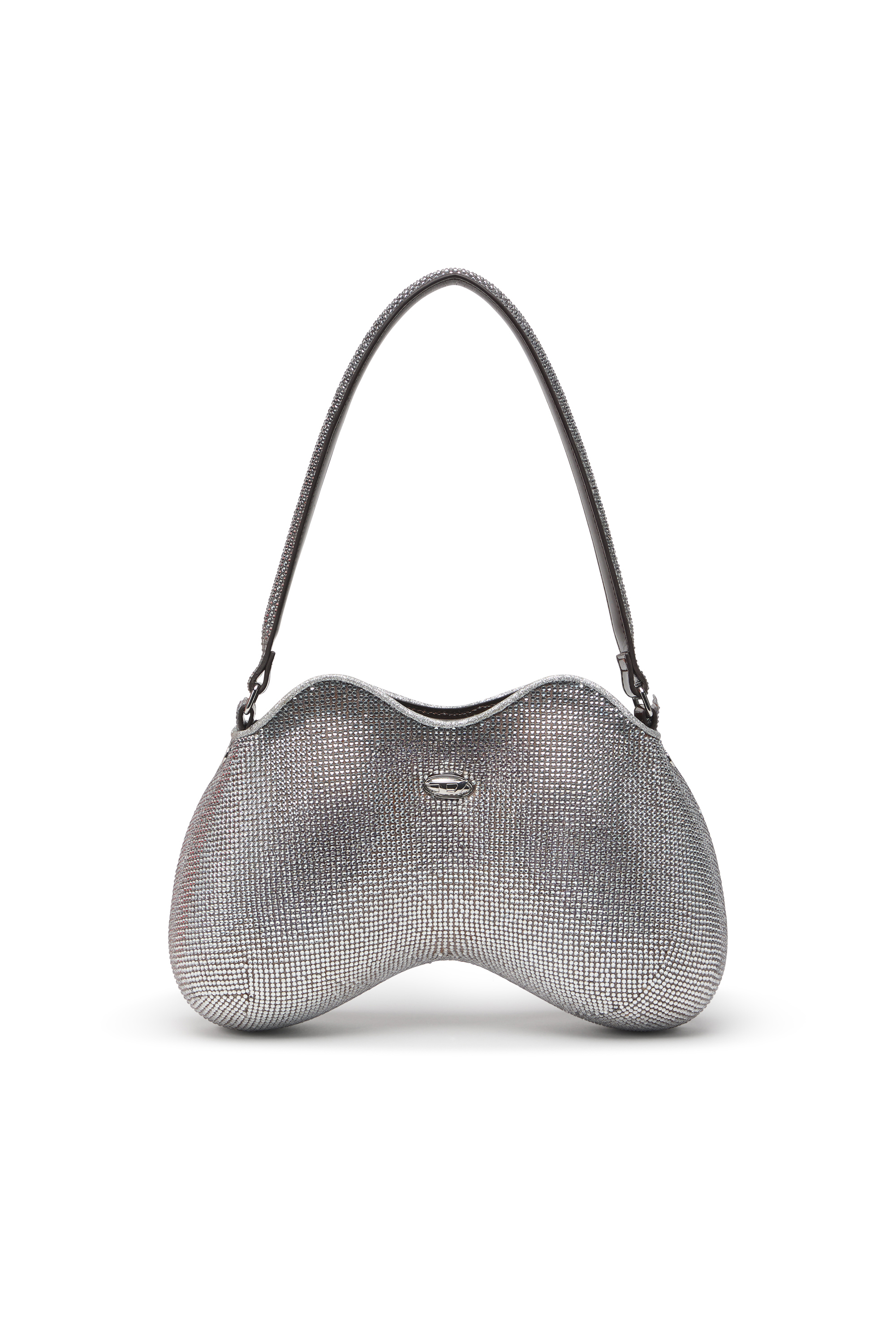 Diesel - DOUBLE-D SHOULDER, Woman's Shoulder bag with all-over crystals in Silver - 1