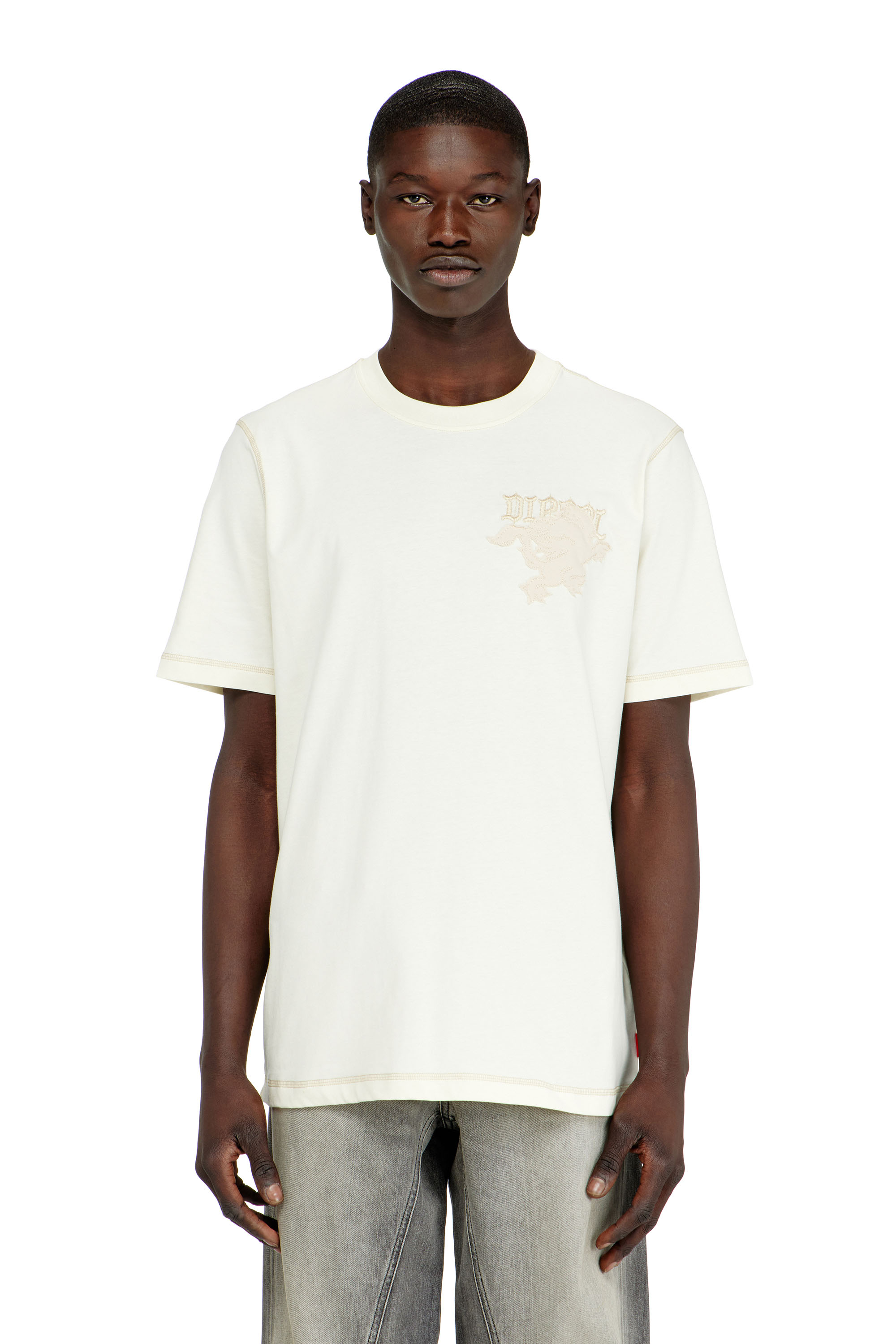 Diesel - T-ADJUST-NOTCH, Man's Regular T-shirt with embroidered patch in White - 1