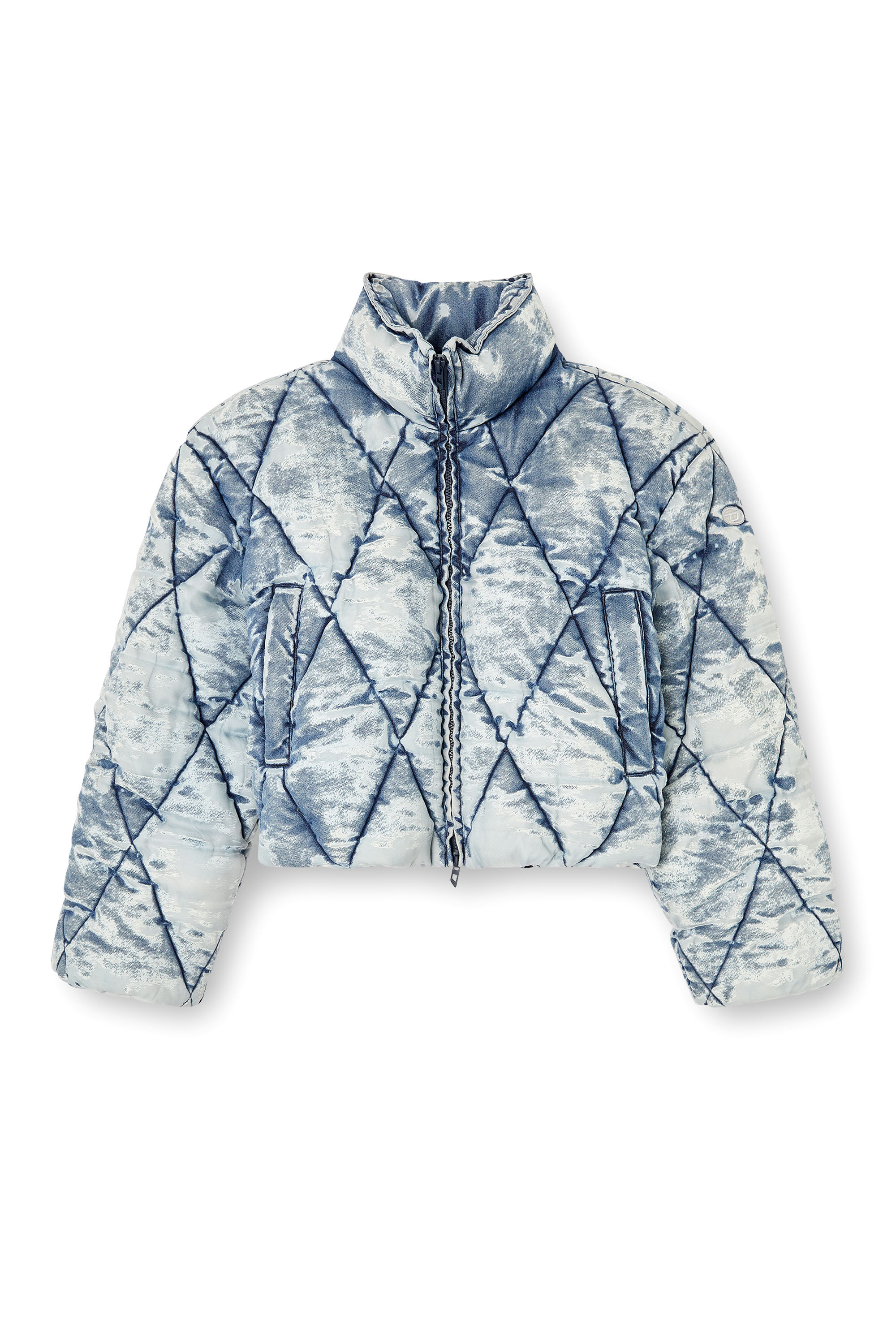 Diesel - W-HISTEL, Woman's Puffer jacket in argyle-quilted devoré shell in Light Blue - 2