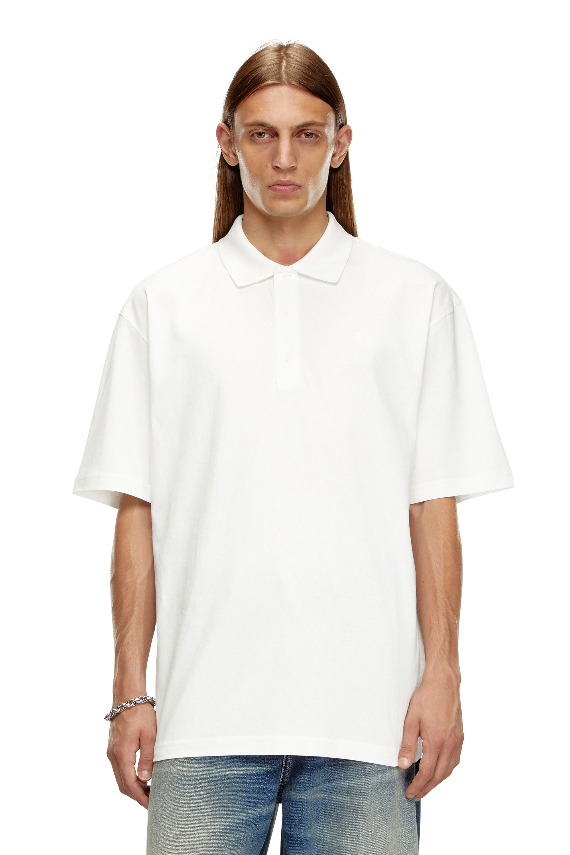 T-VORT-MEGOVAL-D, White/Black Diesel - T-VORT-MEGOVAL-D, Man's Polo shirt with maxi oval D embroidery in White/Black - 4