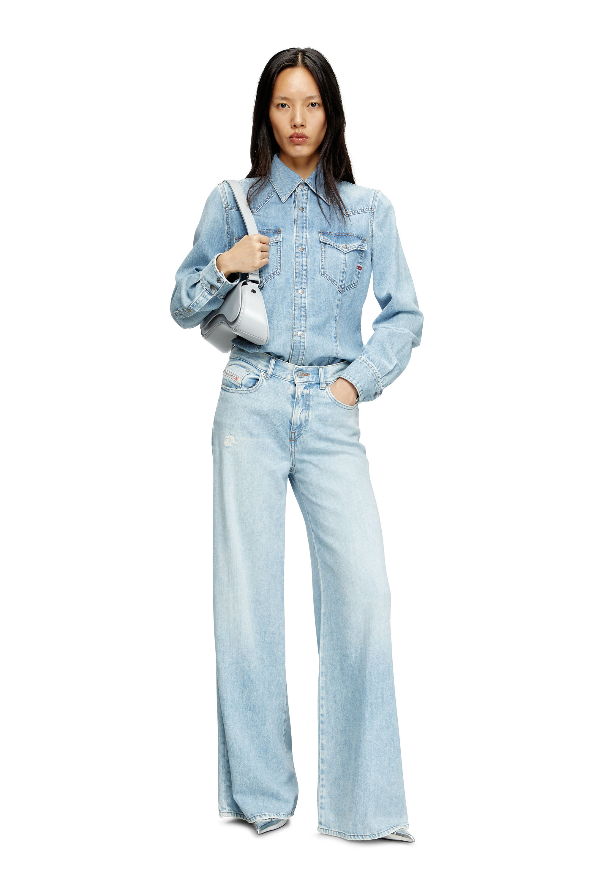 Diesel - DE-WAVES, Woman's Western shirt in denim in Light Blue - 1