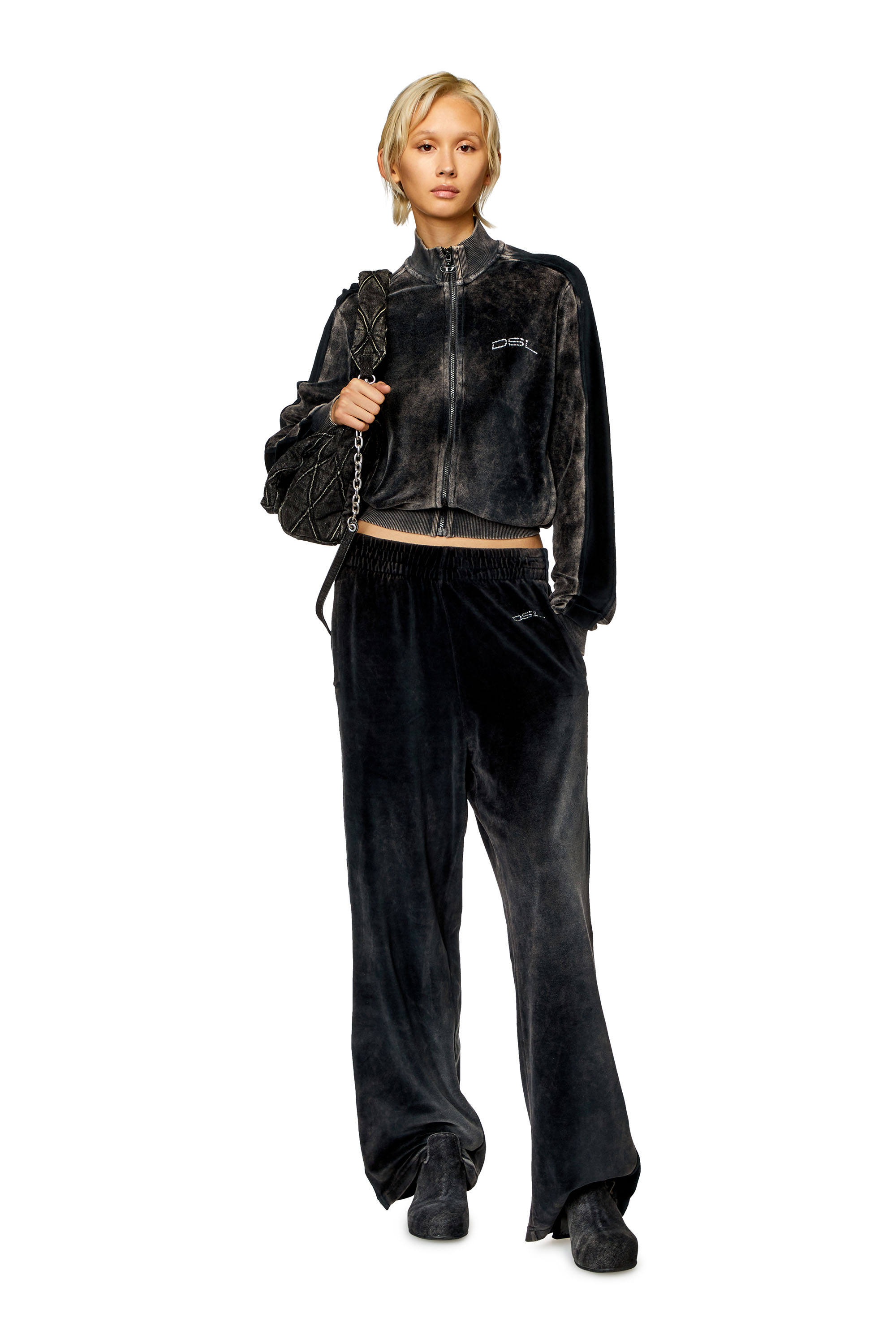 Diesel - F-KINIGLI, Woman Track jacket in treated chenille in Black - Image 2