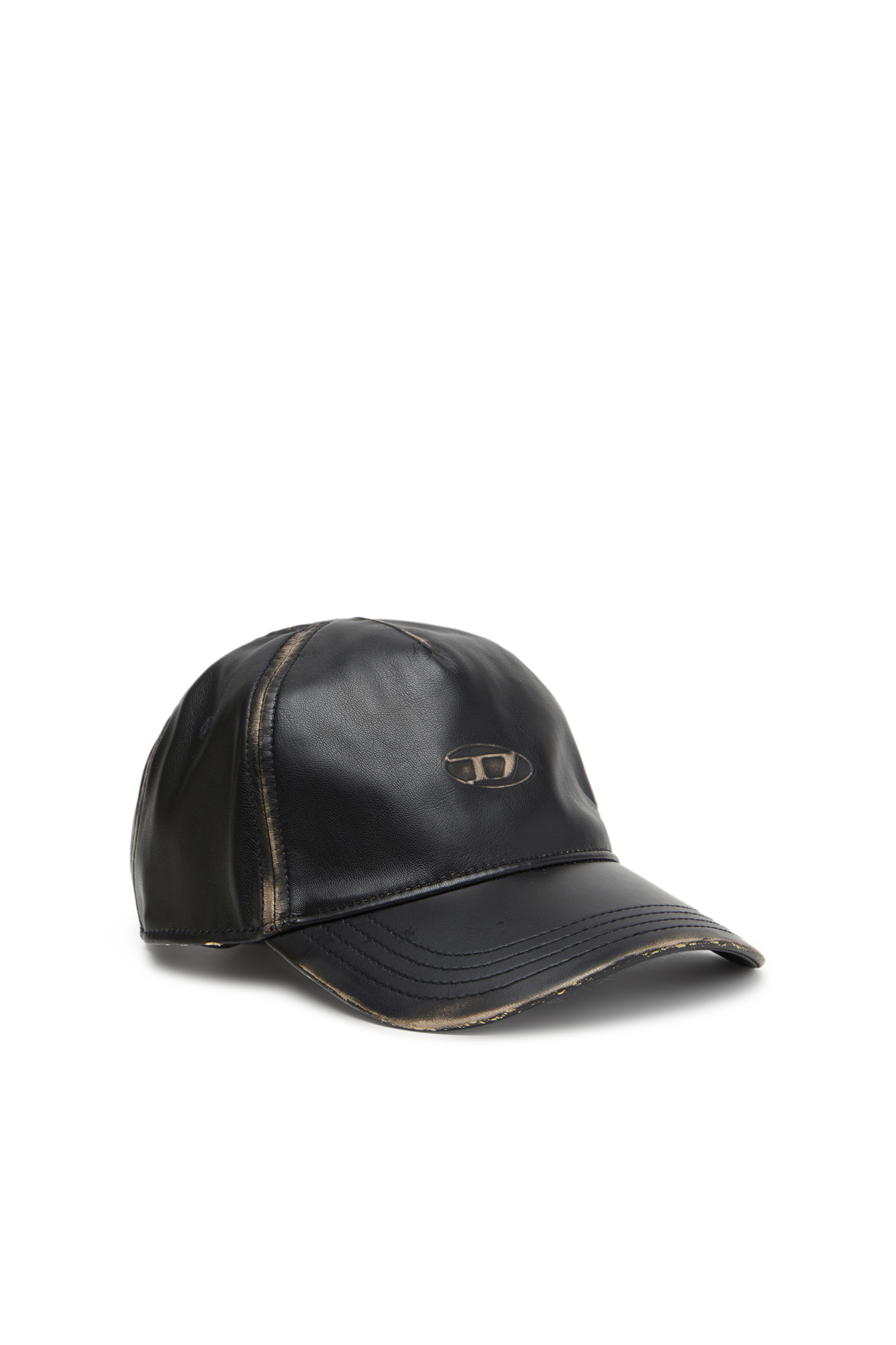 Diesel - C-HEATHER, Man's Baseball cap in faux leather in Black - 1