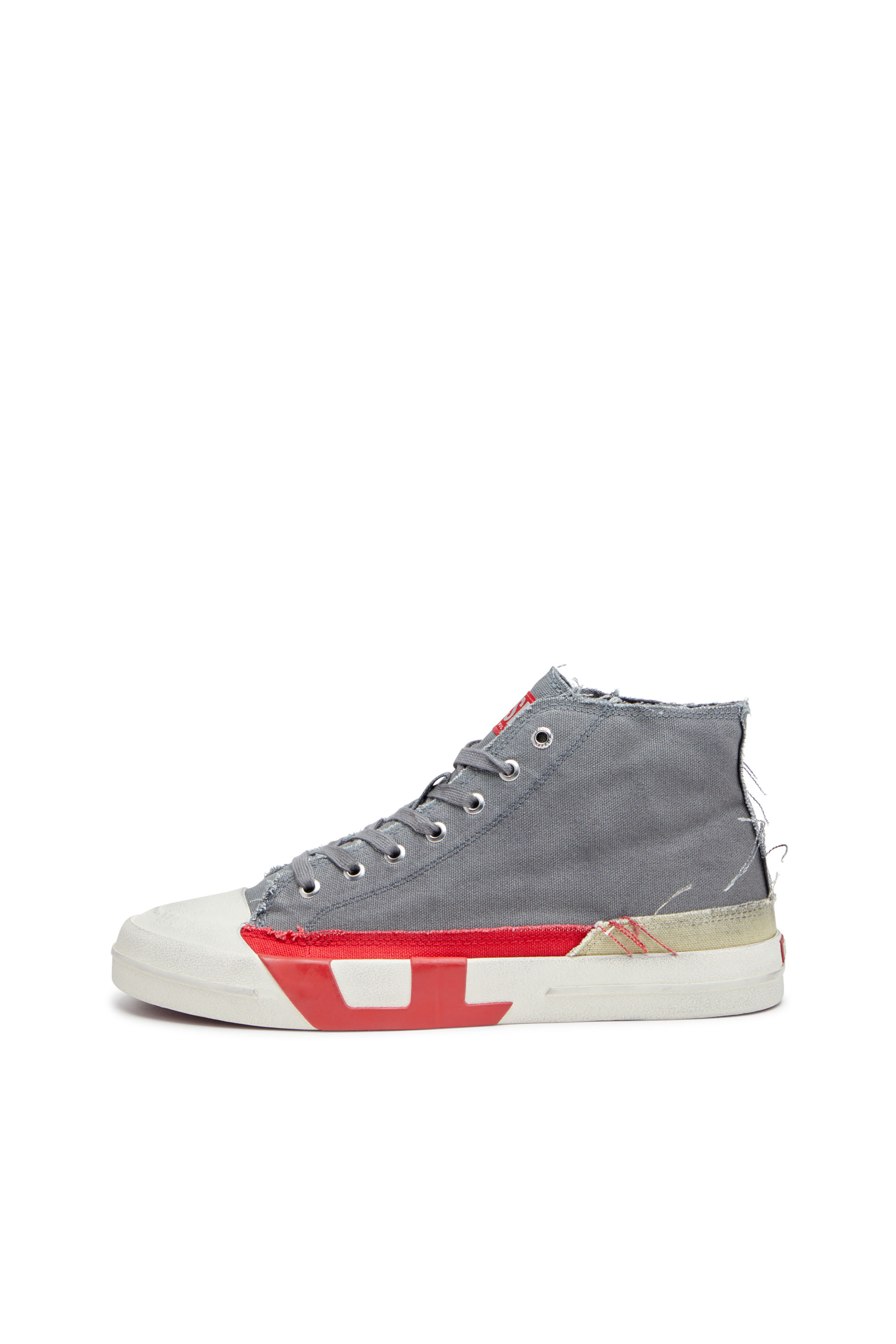 Diesel - S-D-VERSE MID, Man's S-D-Verse-Dirty-effect high-top canvas sneakers in Grey/Red - 8