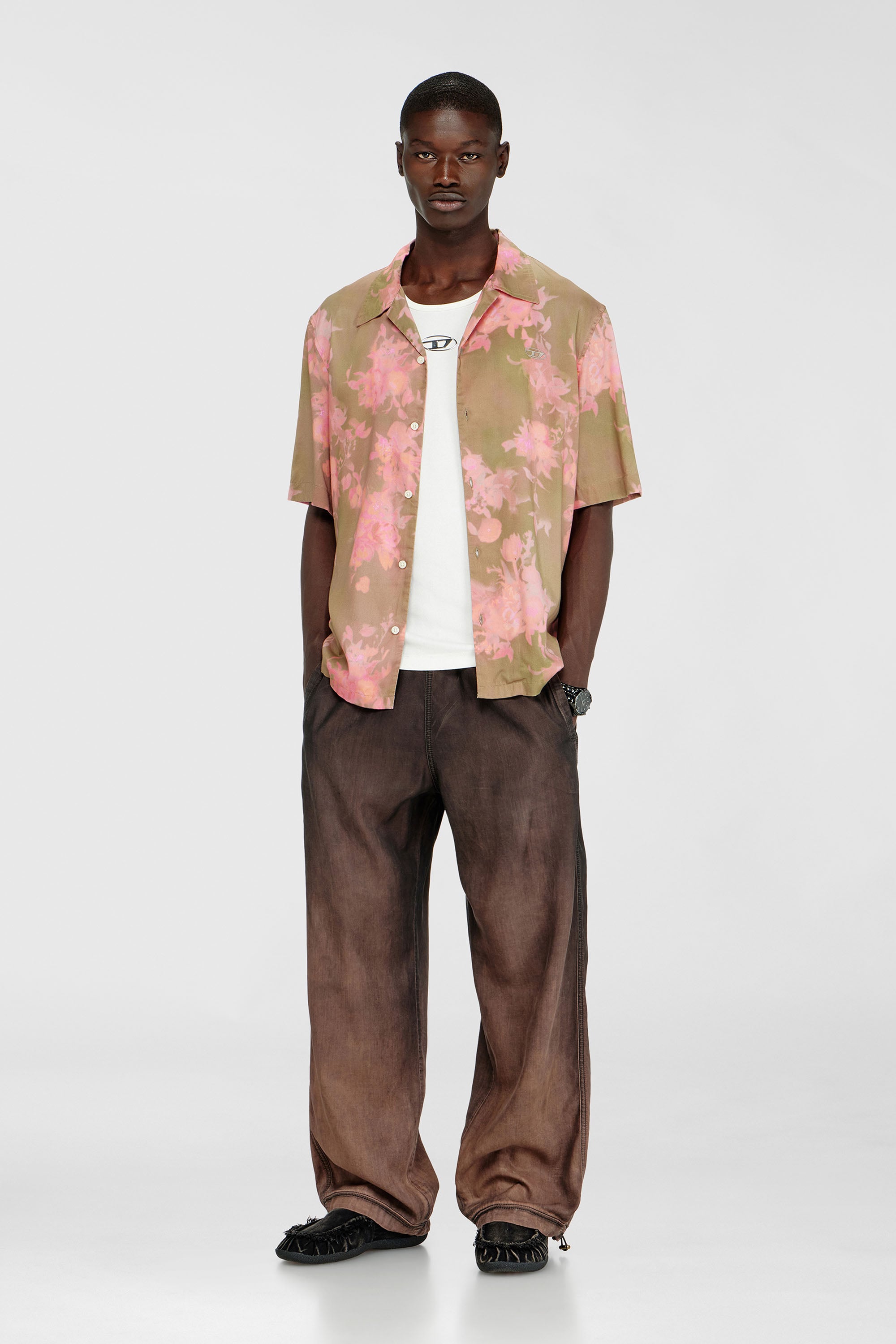 Diesel - S-BRAD-QMCE, Man's Lyocell shirt with all-over floral print in Pink/Brown - 1