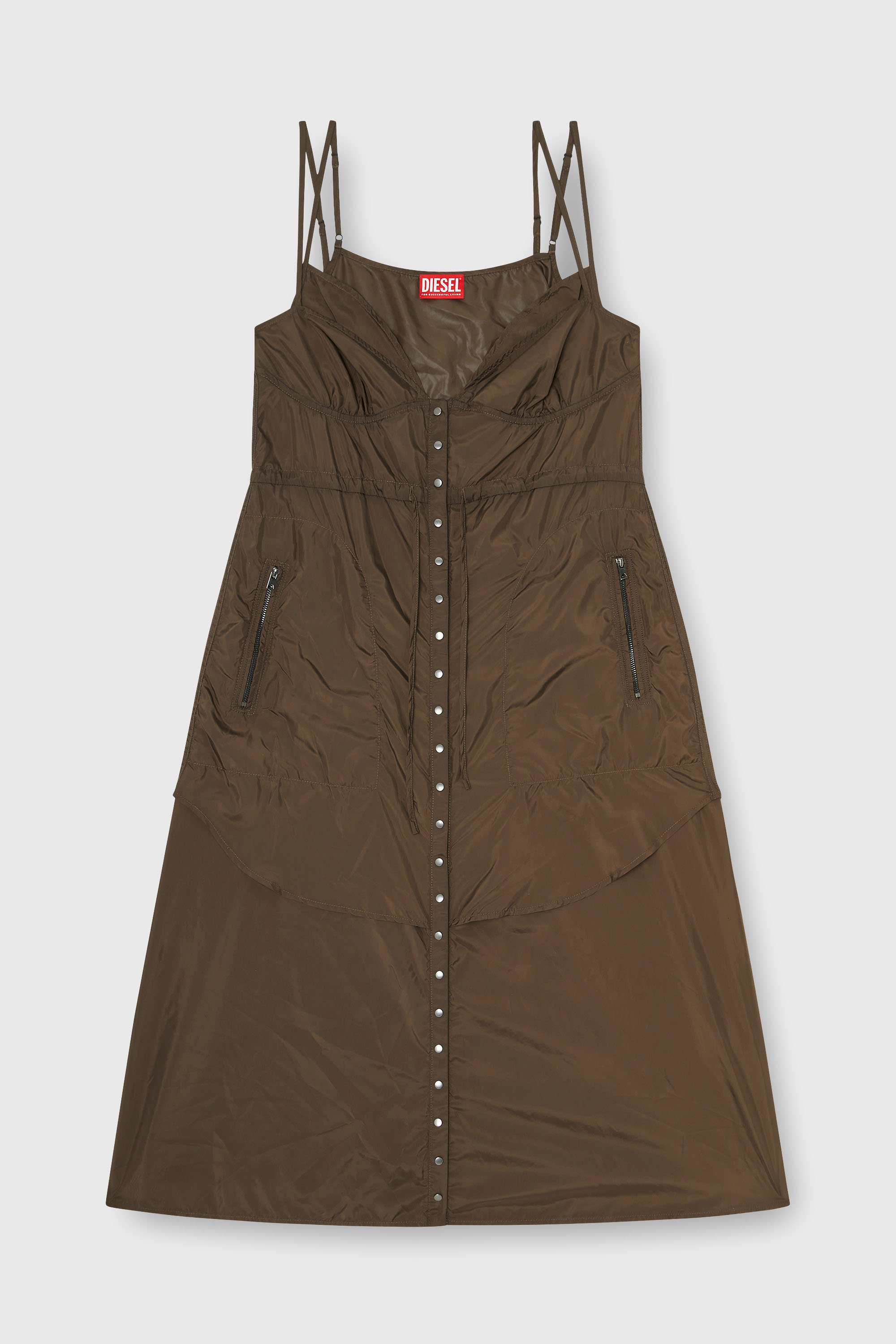 Diesel - D-OROTEA-T1, Woman's Lightweight nylon dress with layered design in Brown - 1