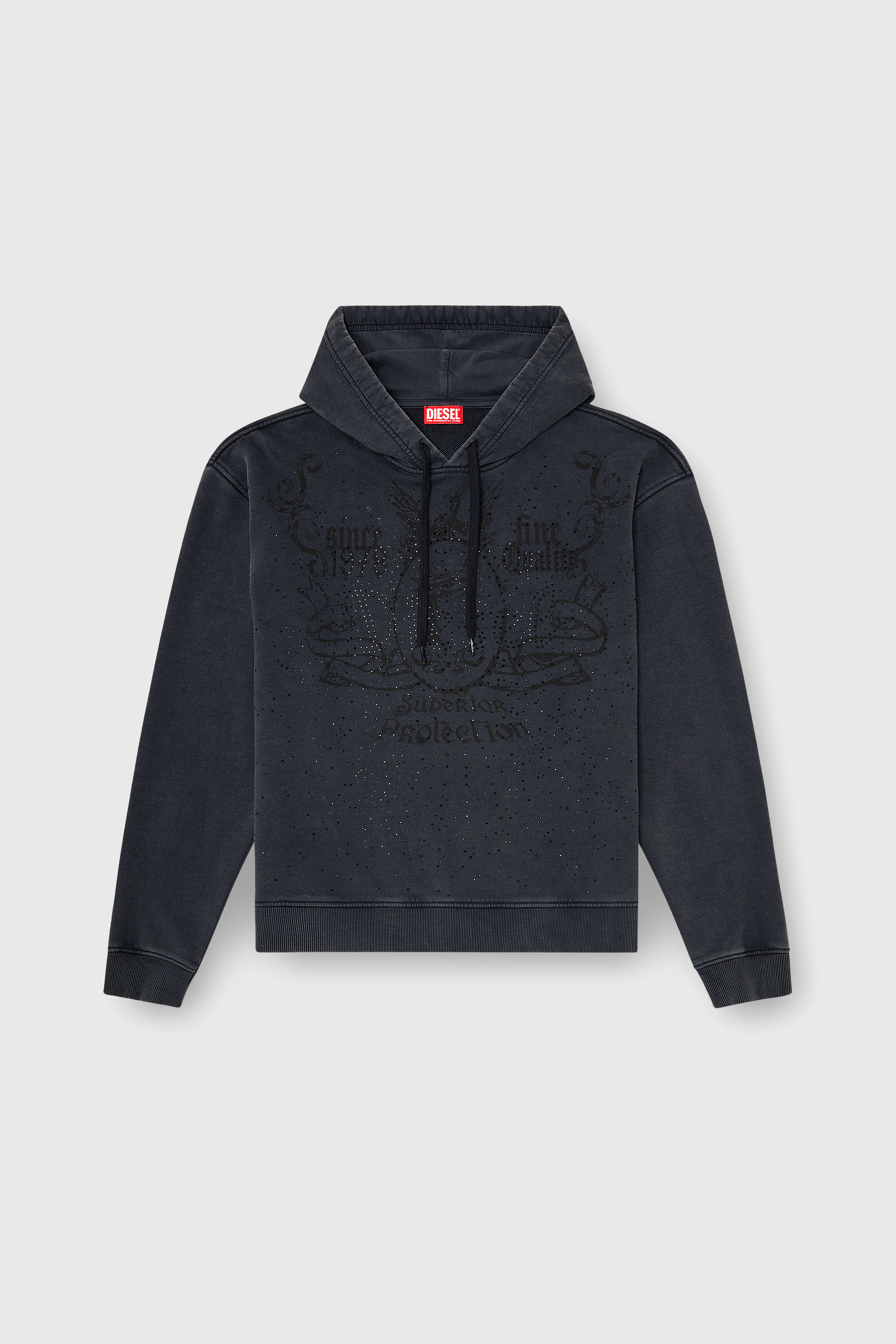 Diesel - S-NORM-HOOD-AA3, Man's Printed hoodie with rhinestone studs in Dark grey - 2