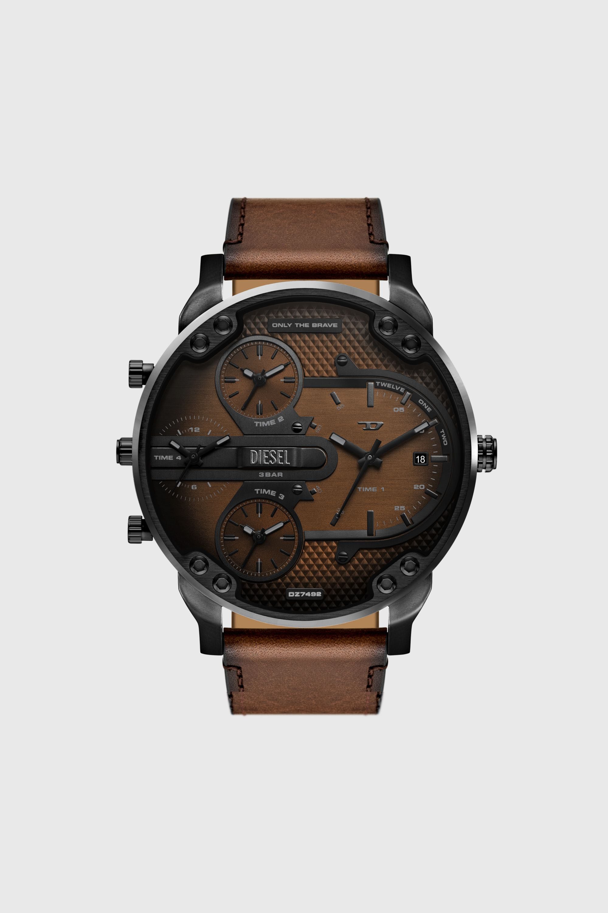 Diesel - DZ7492 WATCH, Man's Mega Chief Slim brown leather watch in Brown - 1