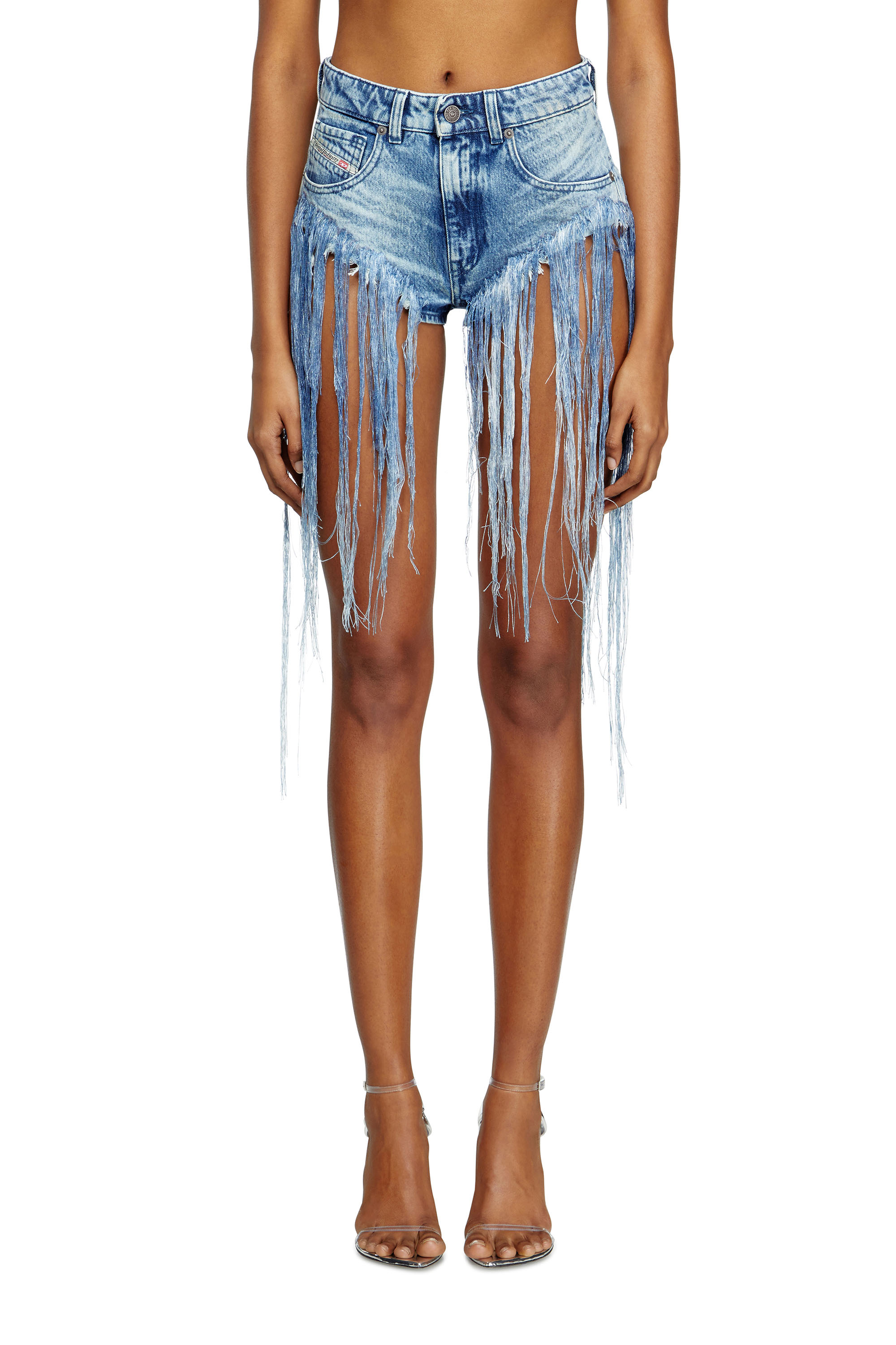 Diesel - DE-JIZZ-FSG, Woman's Shorts in distressed fringed denim in Medium blue - 1