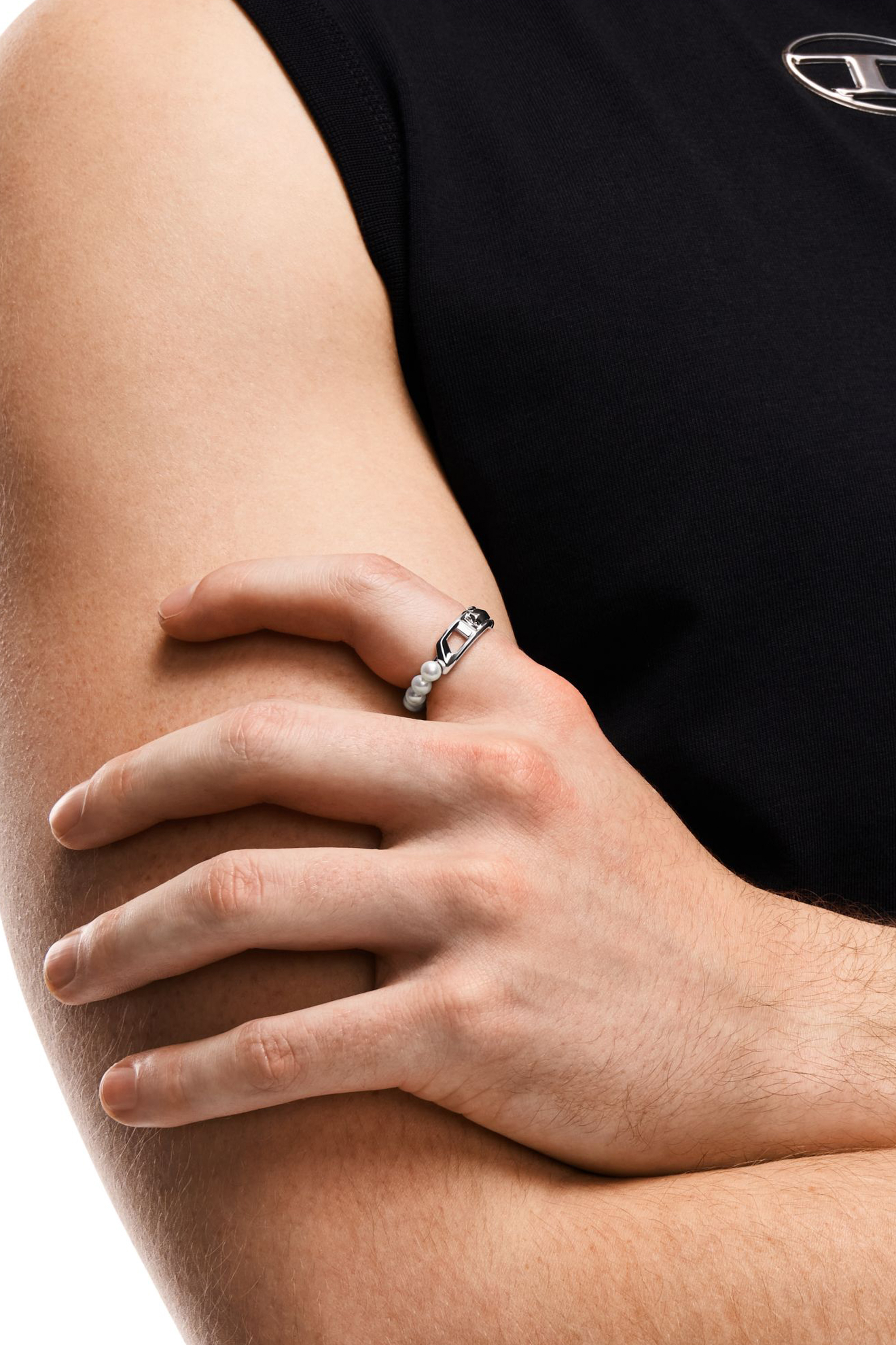 Diesel - DL1370040 STERLING SILVER JEWEL, Unisex's Sterling silver and pearl band ring in Silver - 5
