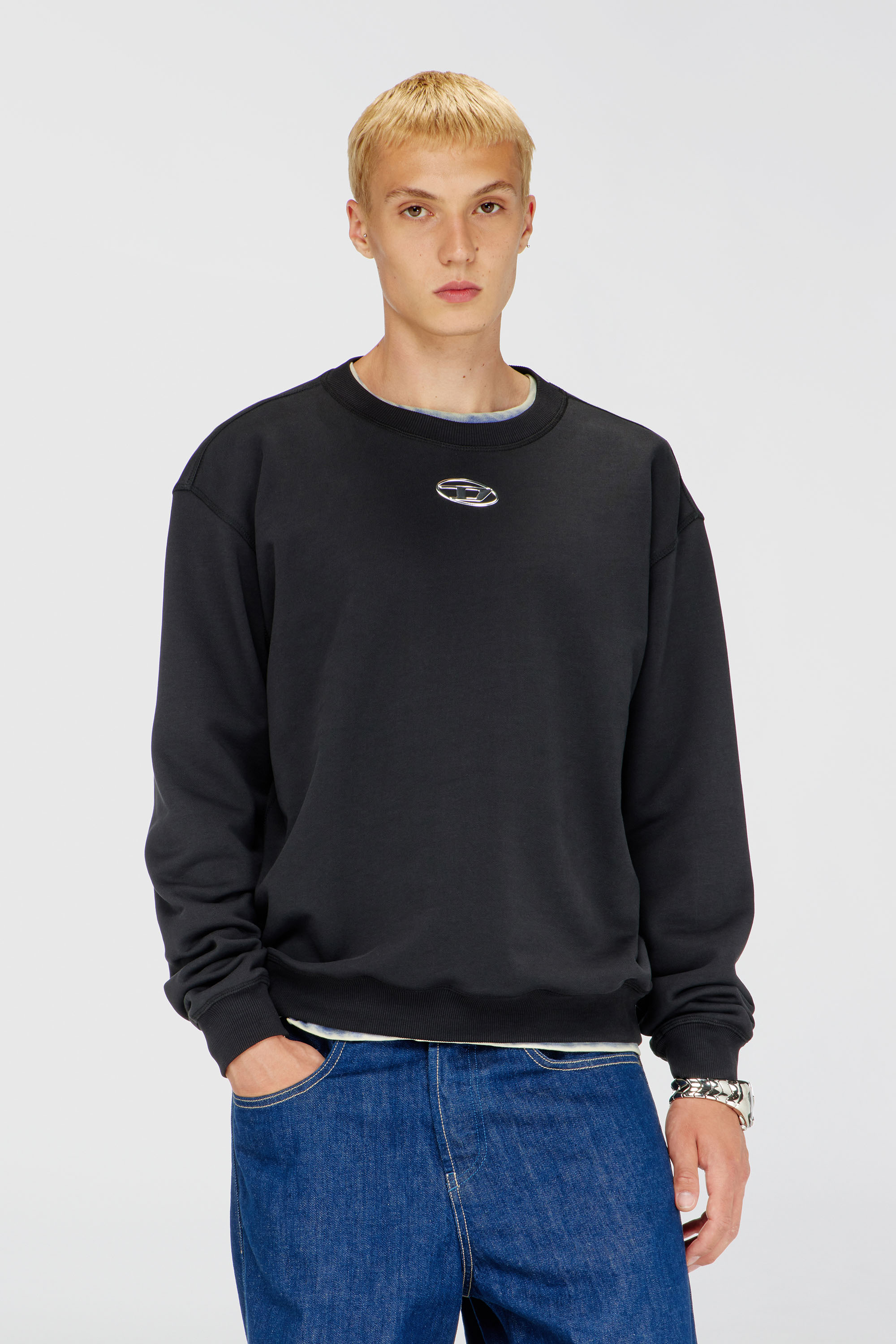 Diesel - S-NORM-IOD, Man's Regular sweatshirt with metallic Oval D in Black - 1