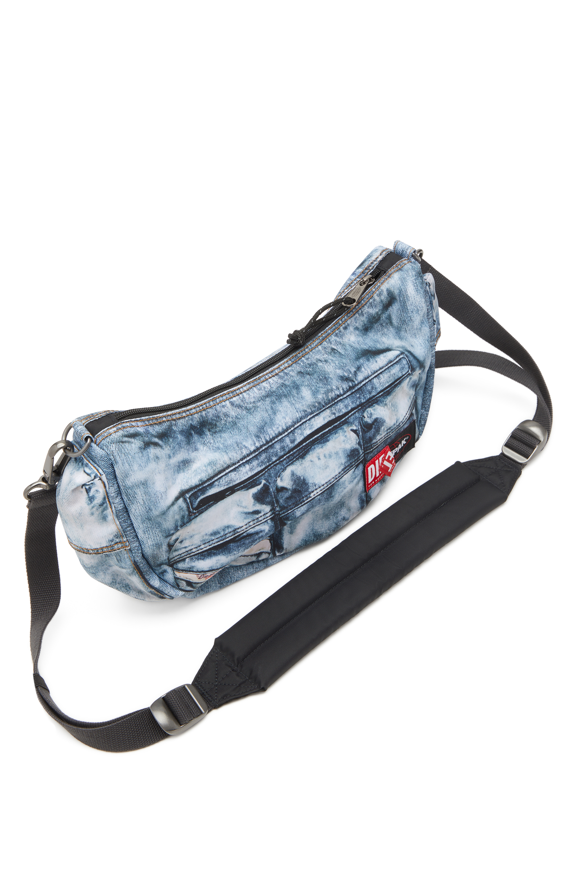 Diesel - DIESEL SHOULDER BAG, Unisex's Multipocket bag in trompe l'oeil denim in Blue - 5