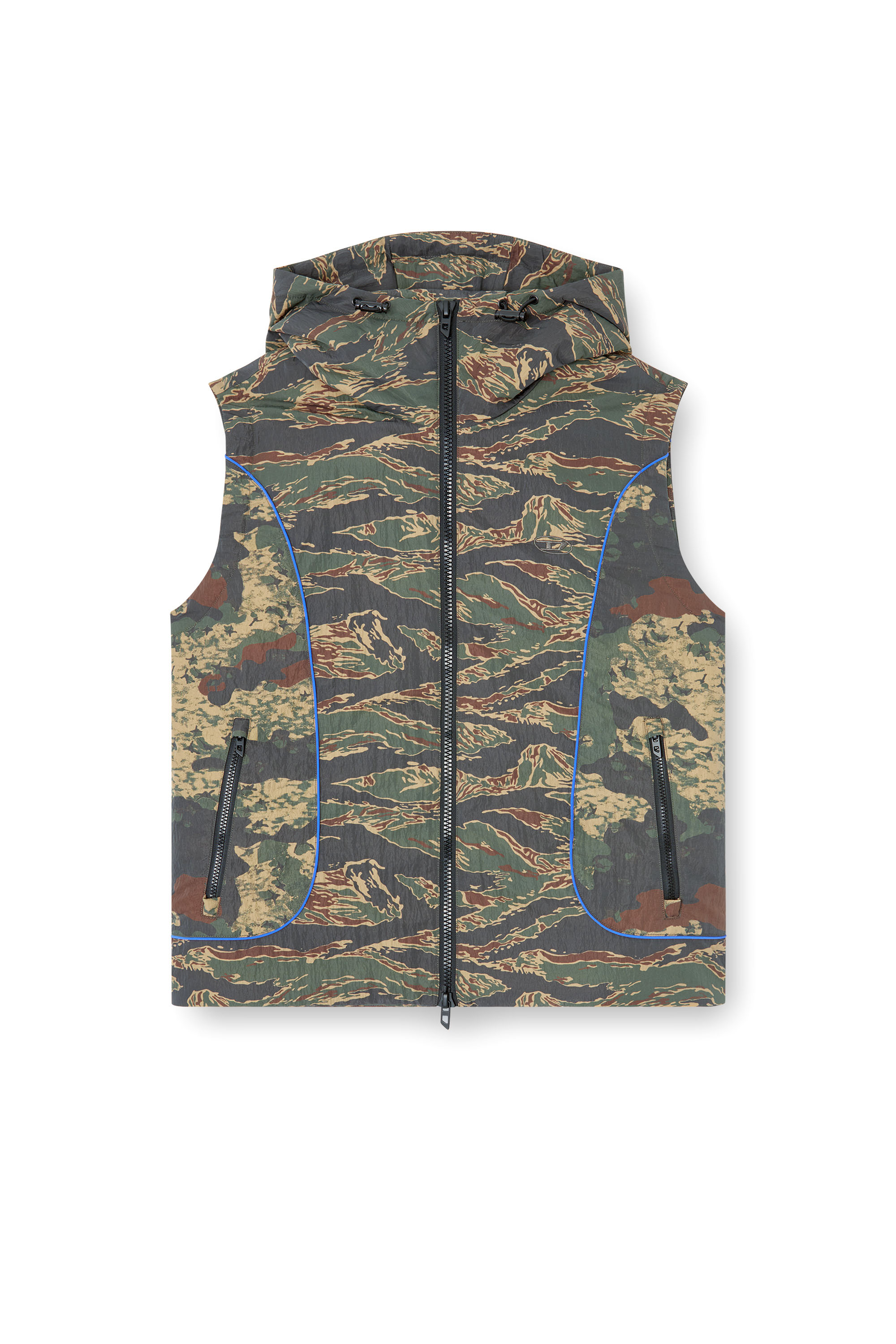 J-OSTEND-SL-CAMU, Blue/Green Diesel - J-OSTEND-SL-CAMU, Man's Hooded vest with mixed camo prints in Blue/Green - 2