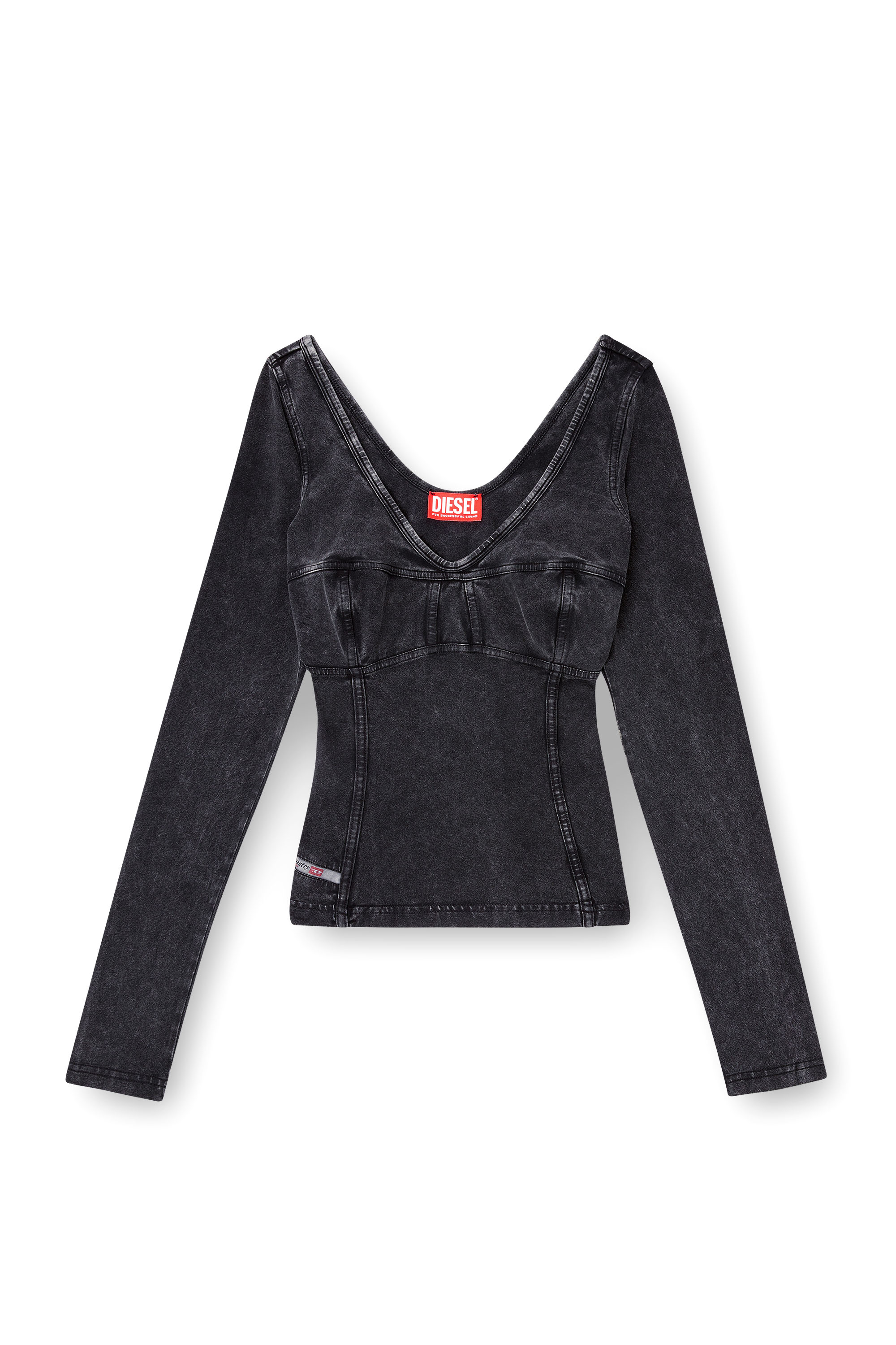 Diesel - T-ELIN, Woman's Long-sleeve top with denim effect in Black - 3