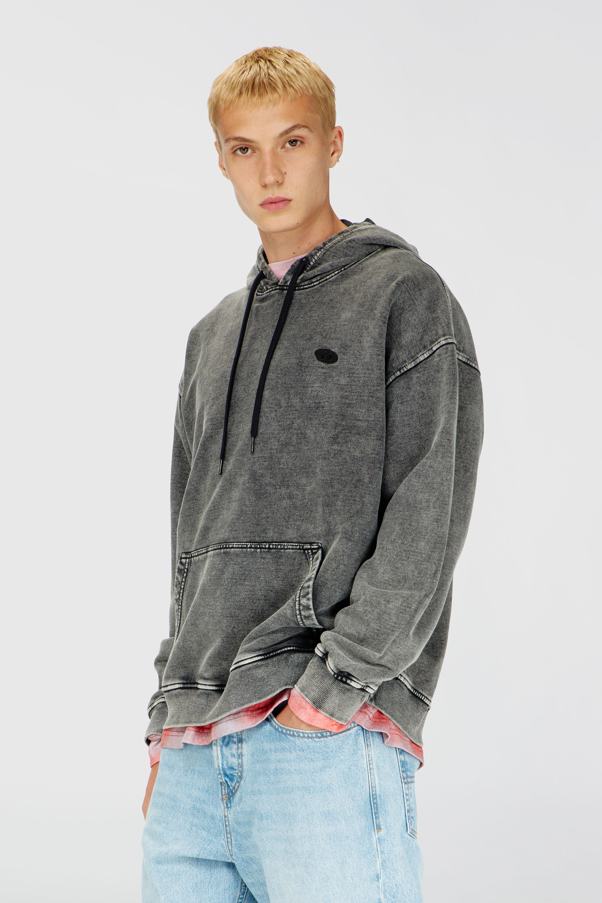 Diesel - S-BOXT-HOOD-DEN, Man's Hoodie with raw-cut back patch in Dark grey - 1