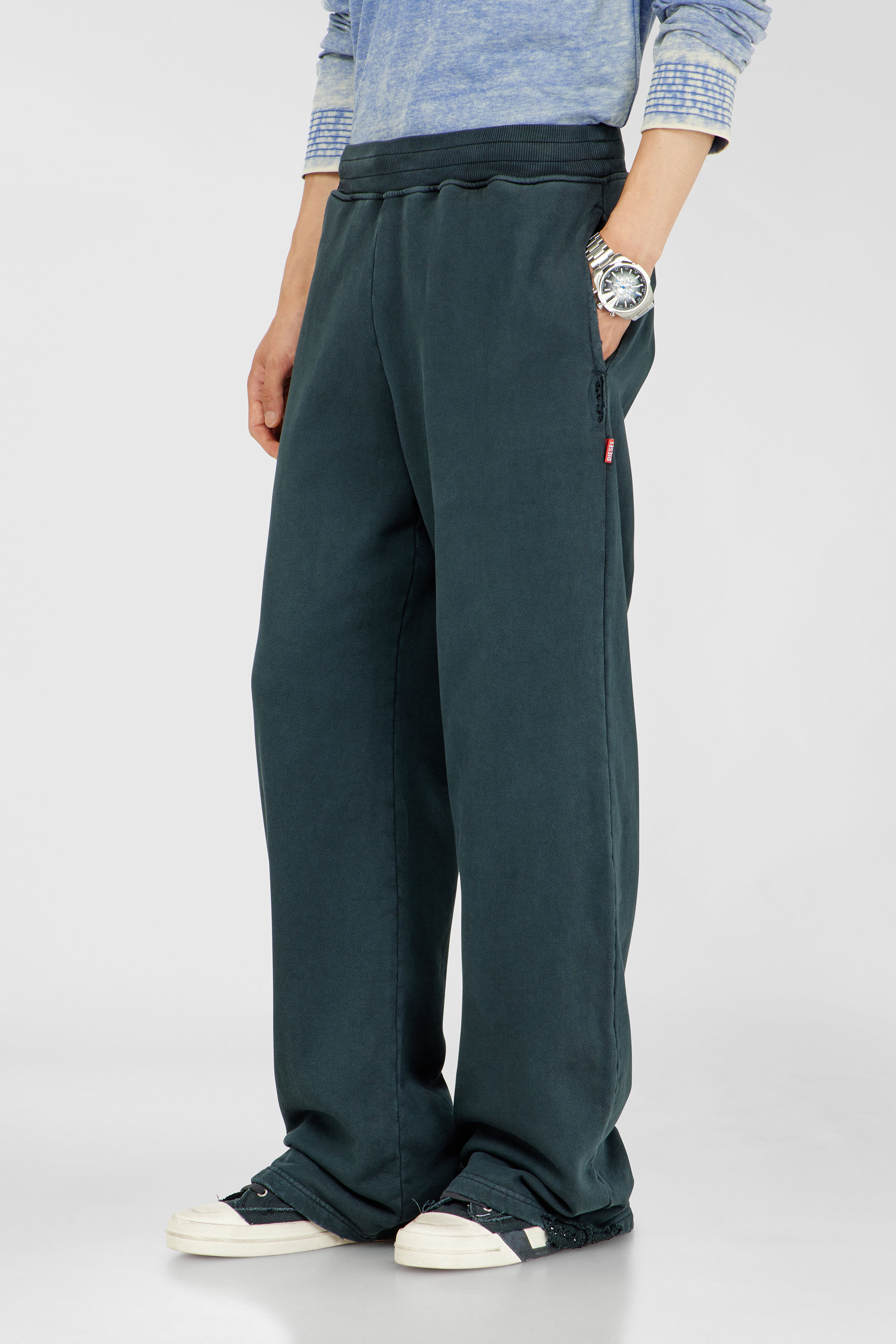 Diesel - P-MARTAINS-CRYSTALS, Man's Distressed sweatpants with crystal details in Dark Green - 3