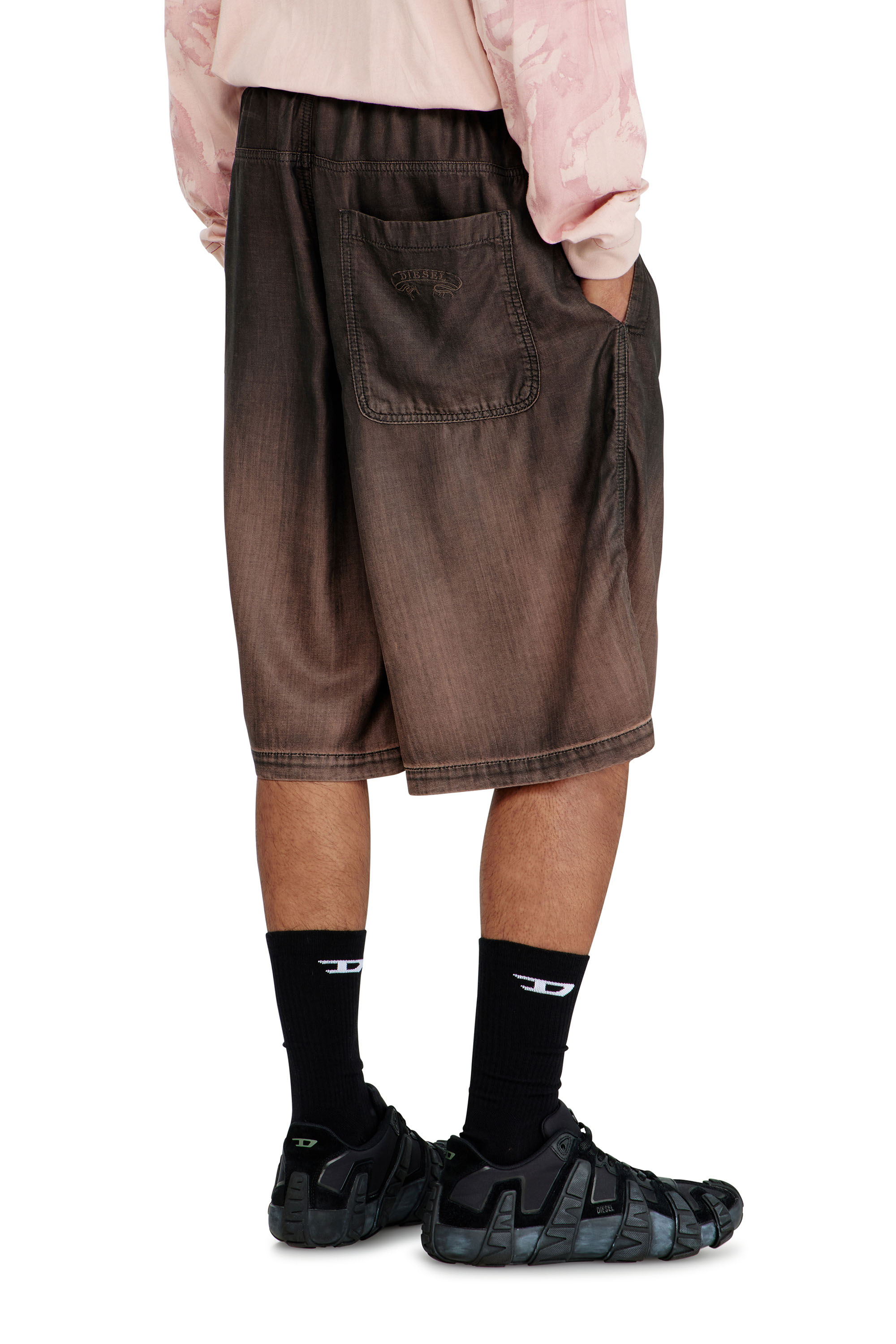 Diesel - D-RODER-SHORT-S, Unisex's Relaxed bermuda shorts in fluid coated denim in Dark Brown - 3