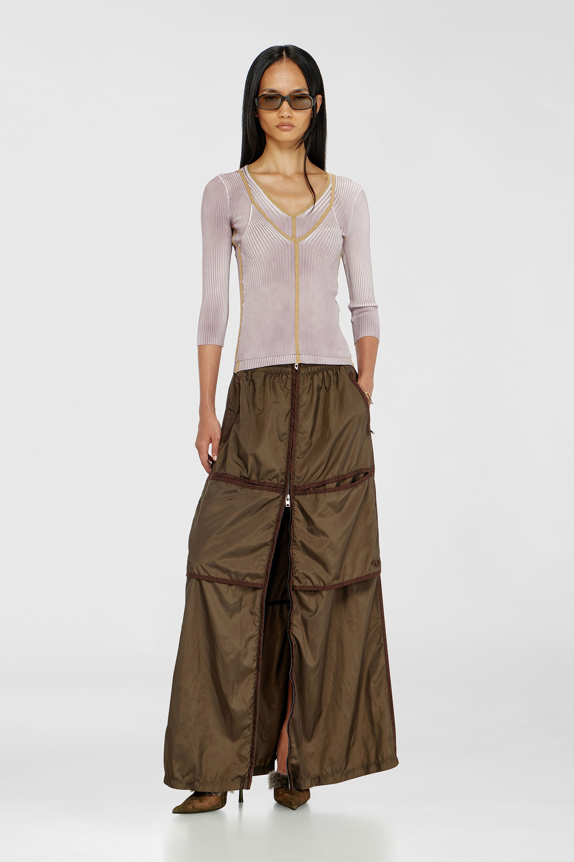 Rib-knit cami top with contrast bands