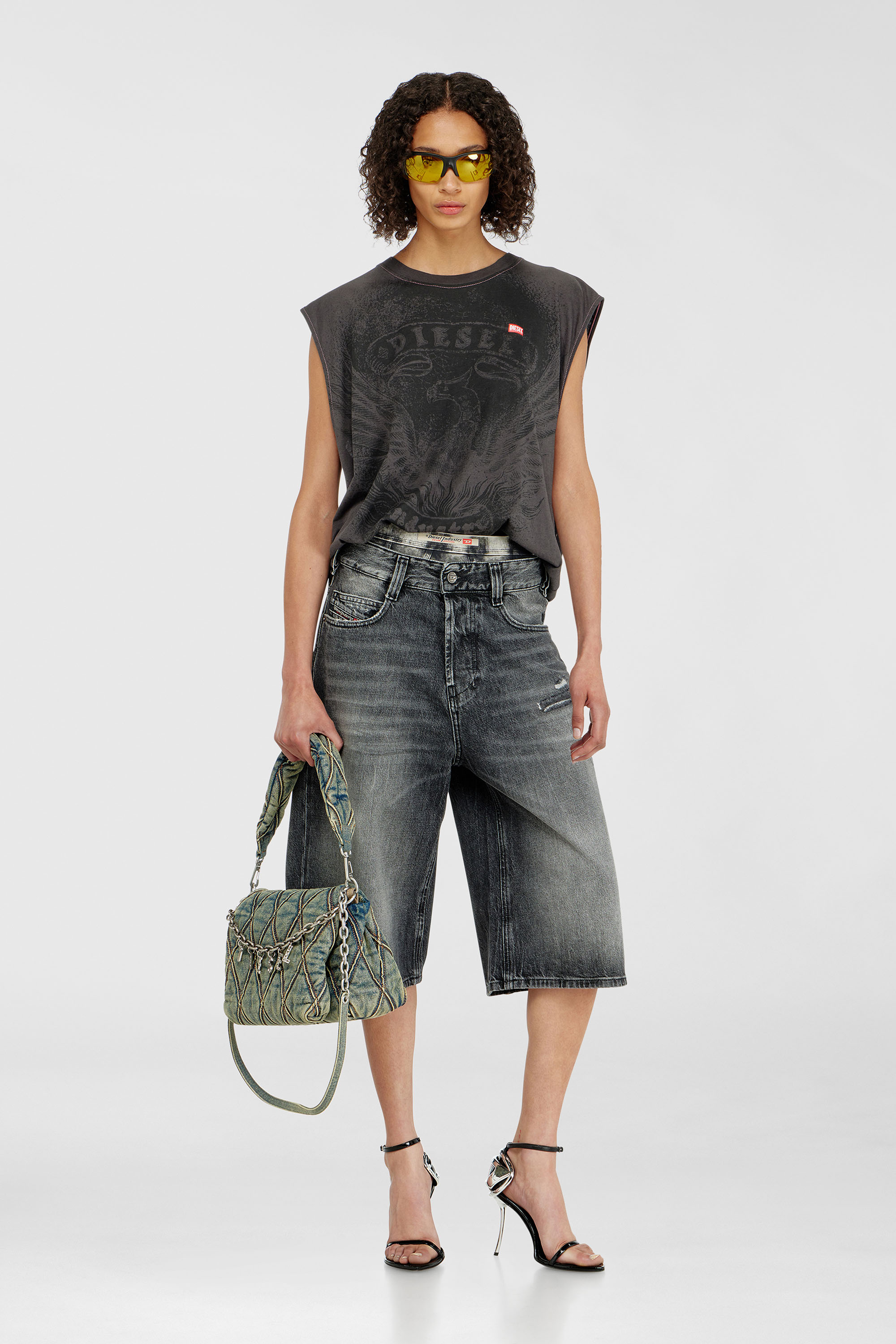 Diesel - D-ENIM-M-SHORT, Unisex's Denim relaxed shorts with abrasions in Dark grey - 6