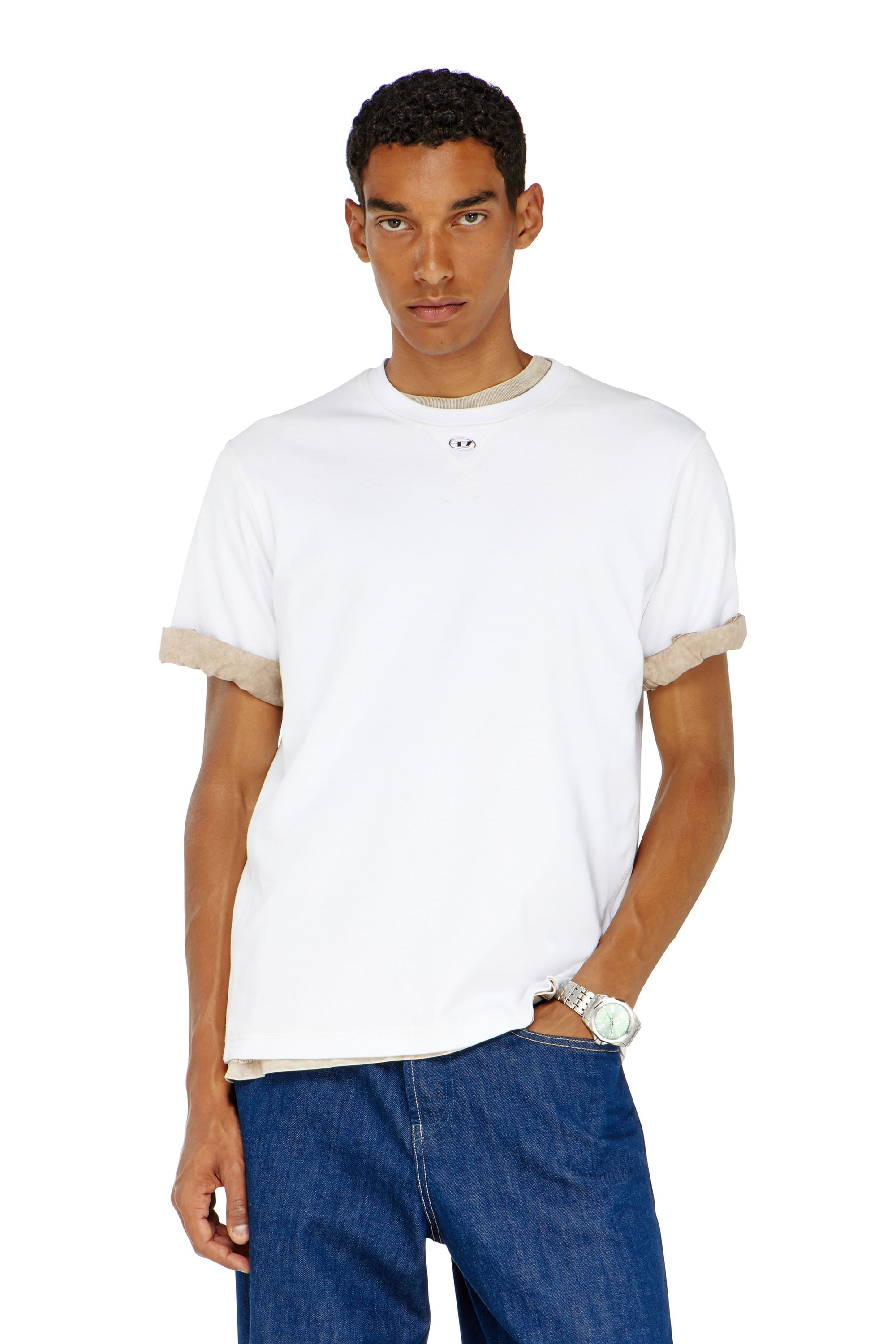 Diesel - T-MADJUST-TR, Man's Regular T-shirt with crew neck and Oval D in White - 1