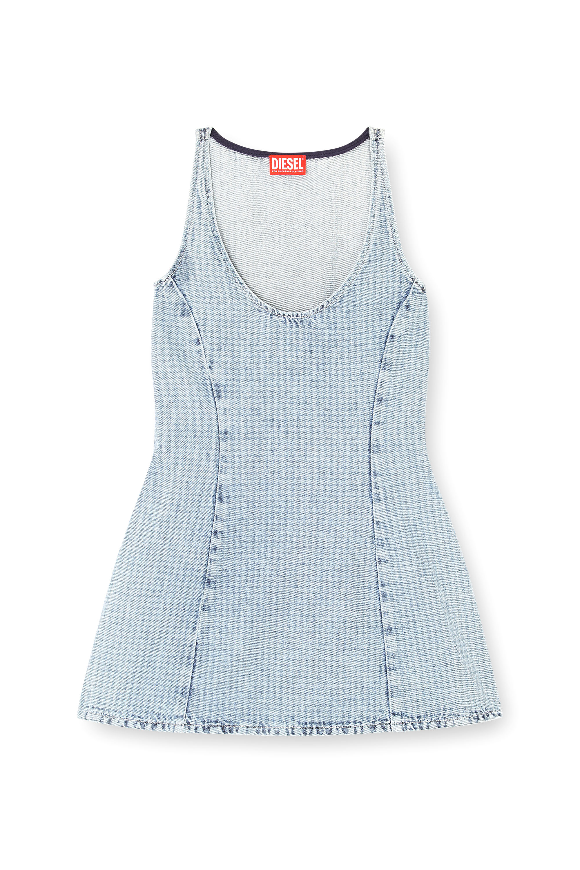 Diesel - DE-SWEENEY-S1, Woman's Short dress in houndstooth denim with crystals in Light Blue - 2
