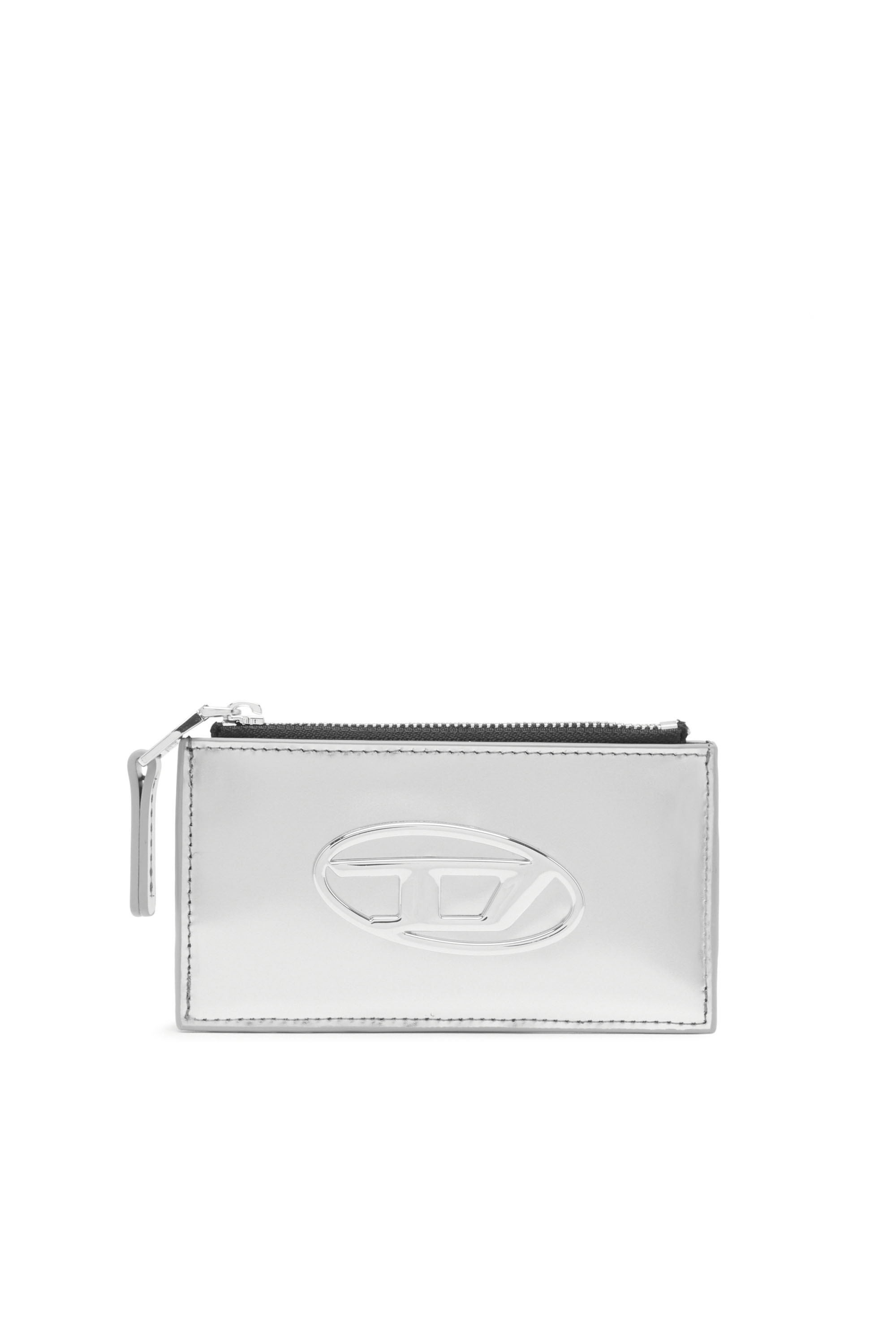 Diesel - CARD HOLDER COIN S, Woman's Metallic leather card holder in Silver - 1