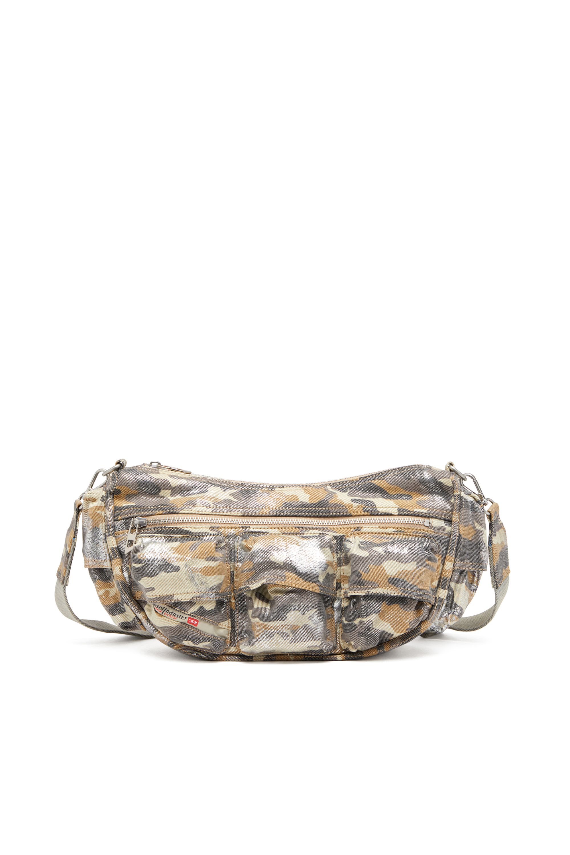 Diesel - MULTI-PKTS SHOULDER BAG X, Woman's Multipocket bag in metallic camo twill in Multicolor/Brown - 1