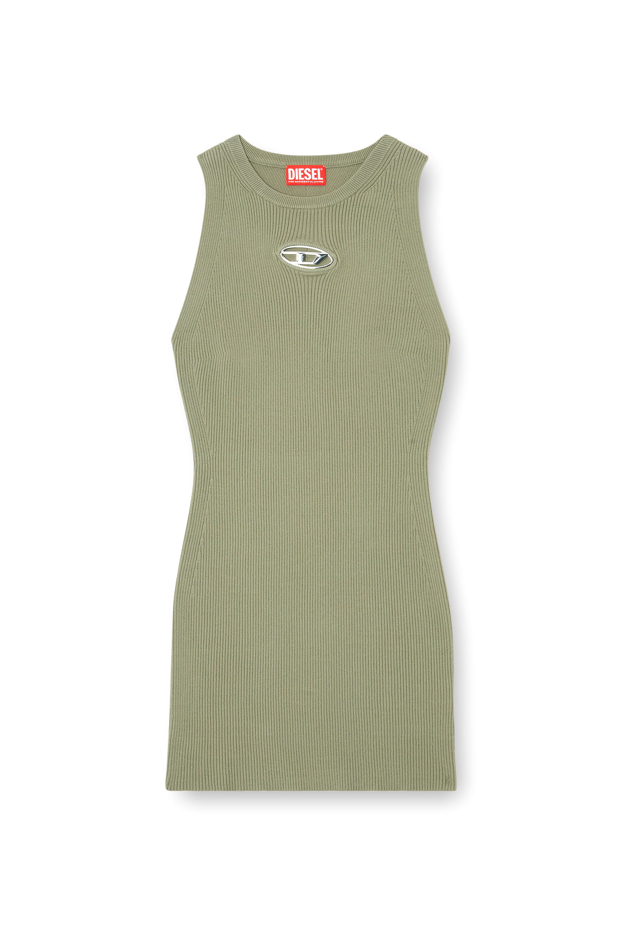 Diesel - M-CADDIX, Woman's Ribbed knit sleeveless dress in Green - 1