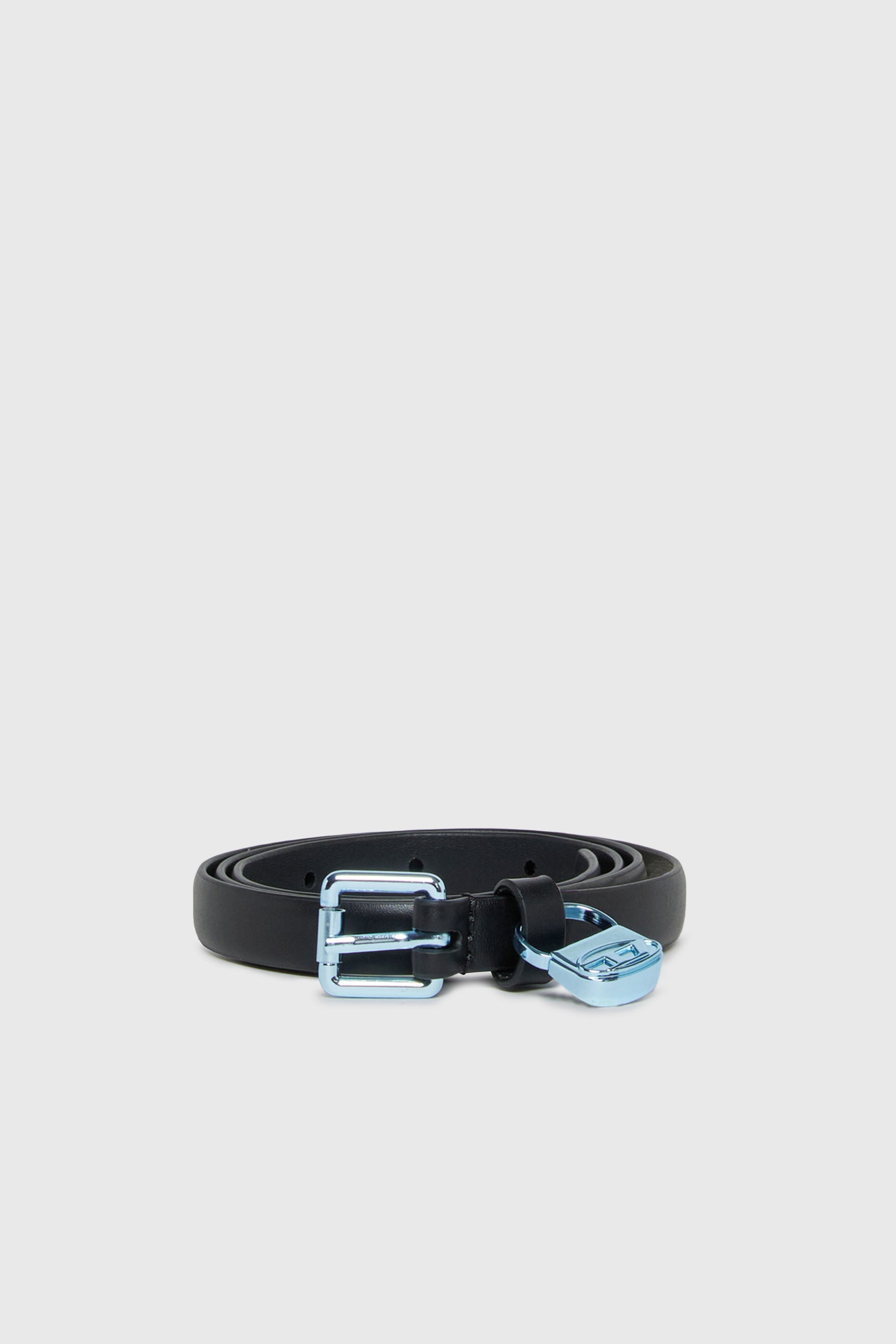 Diesel - BCHARMY, Woman's 1.5 cm slim leather belt with metallic buckle and charm in Black - 1