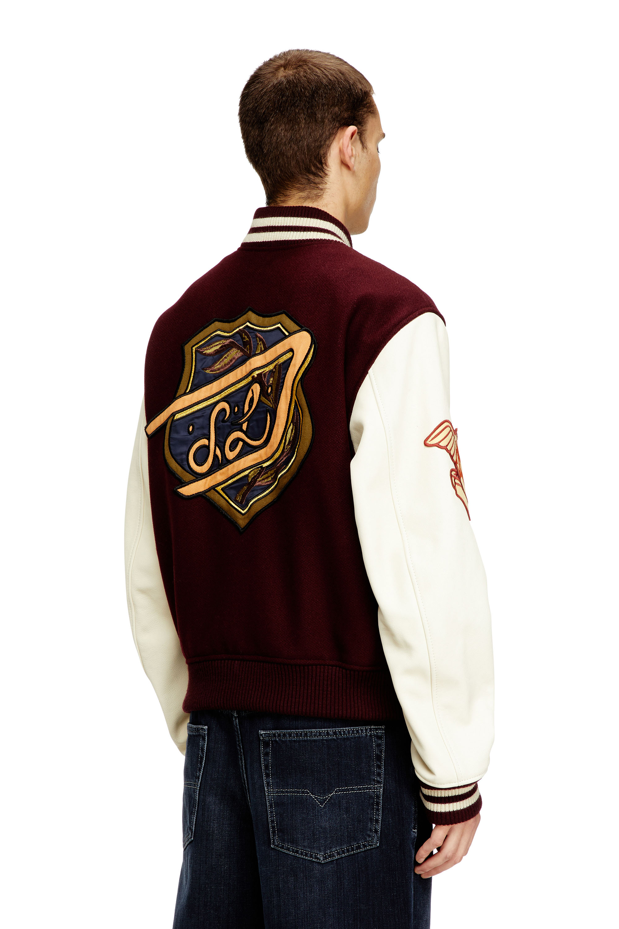 Diesel - L-ARRY-CP, Man's Cropped varsity jacket in wool and leather in Red/White - 4