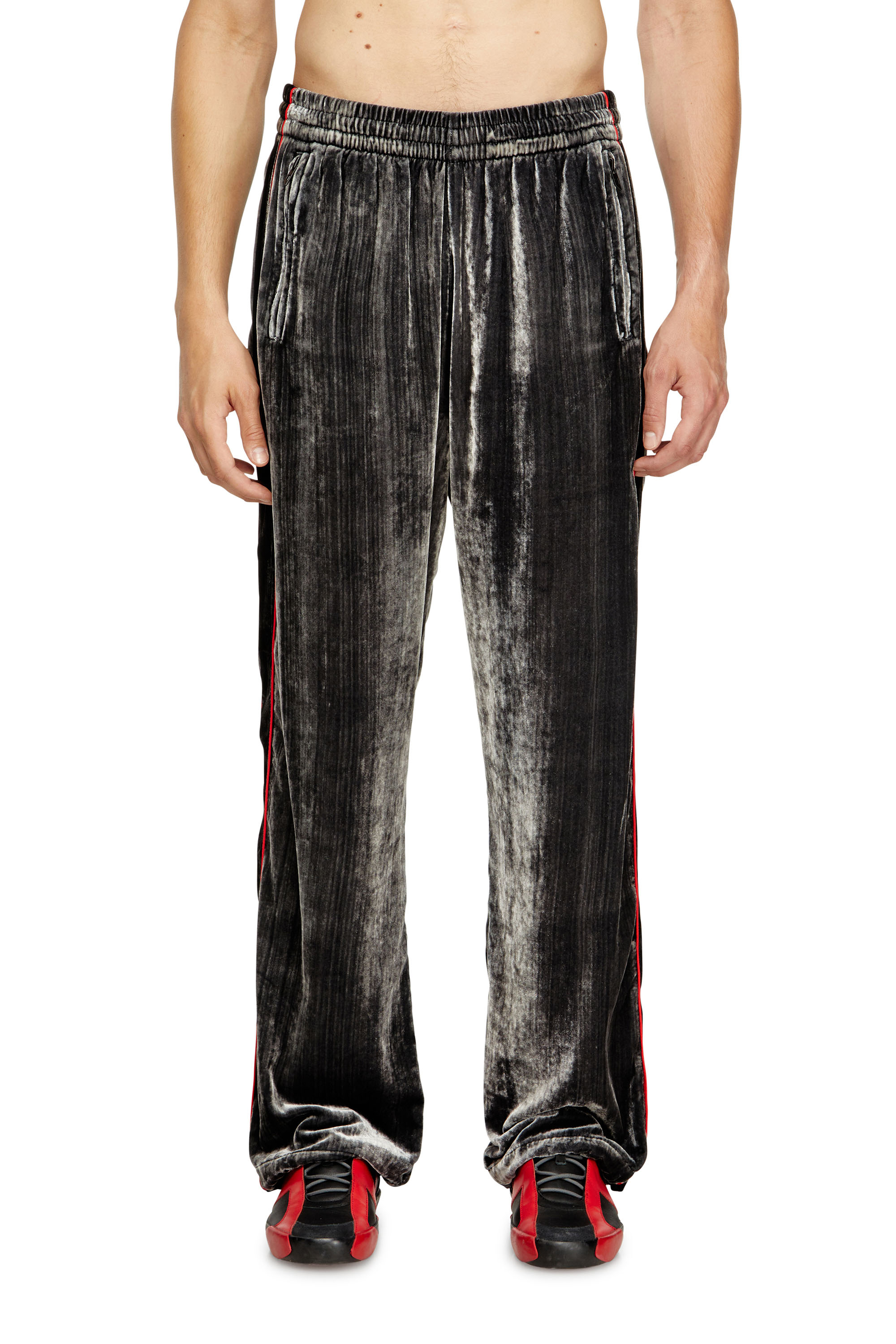 Diesel - P-HAY, Man's Track pants in treated velvet in Dark grey - 1