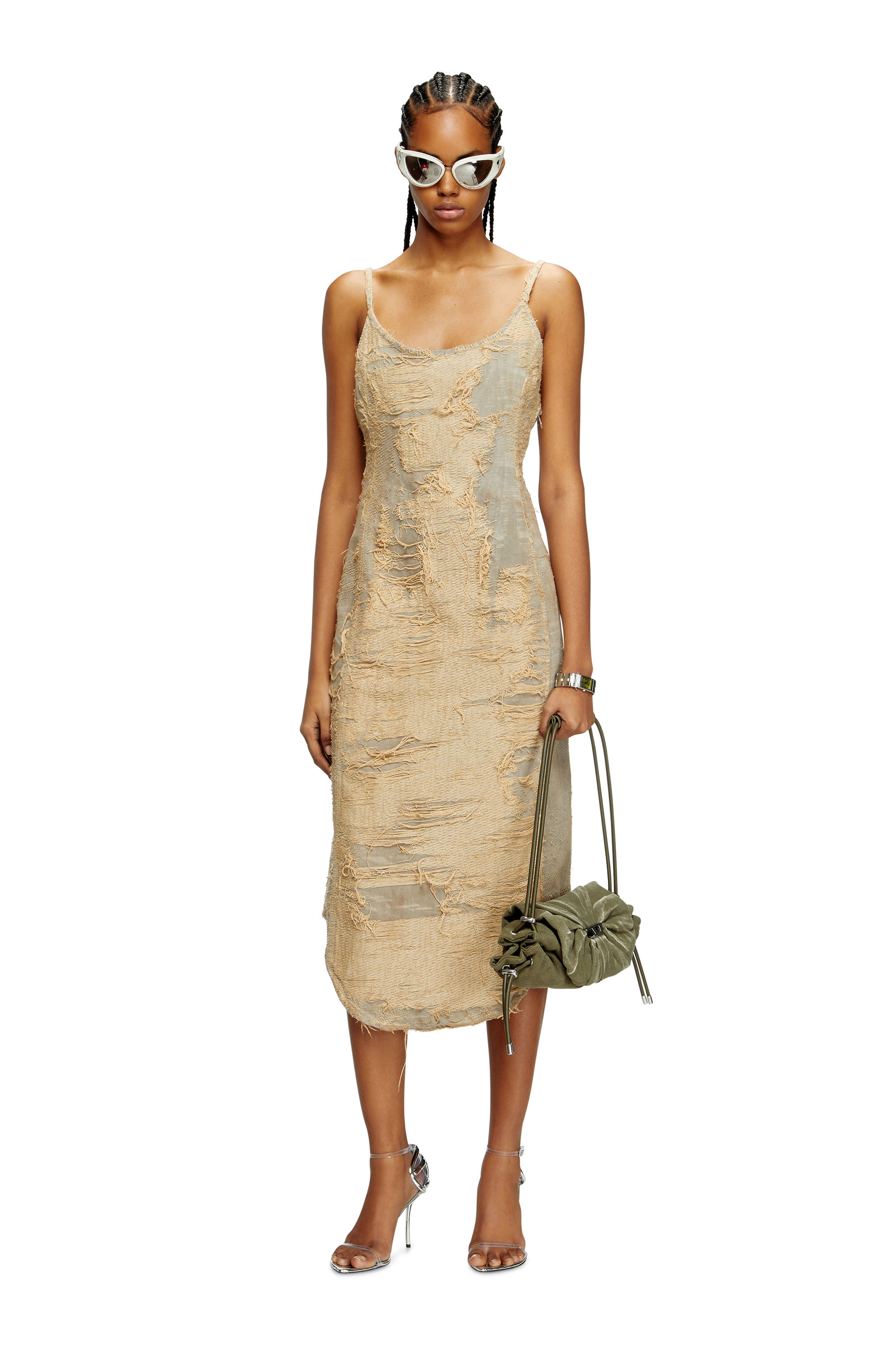 Diesel - DE-VERA-FSG, Woman's Dress in overdyed floating-thread denim in Beige - 3