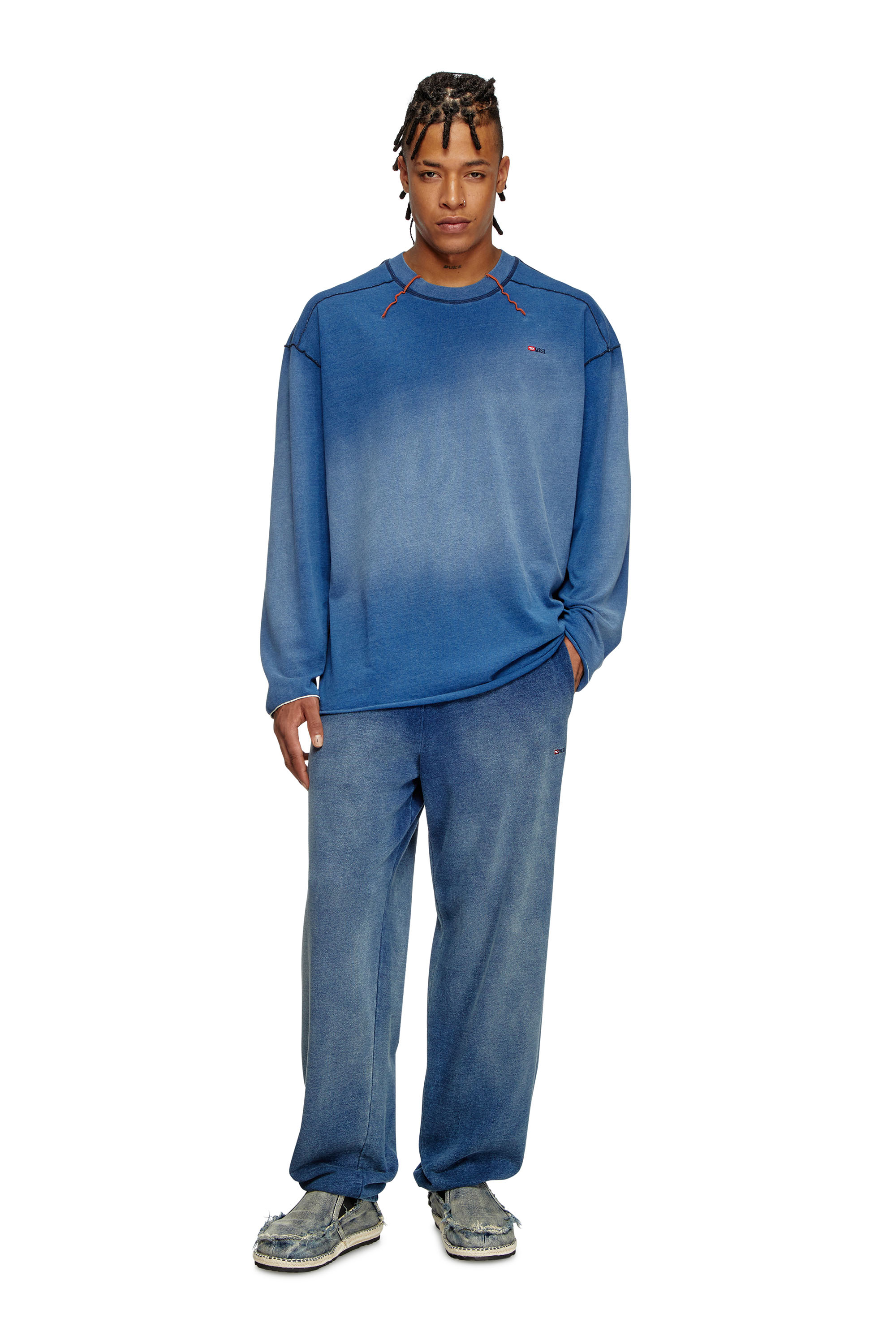 Diesel - T-CRAO-LS, Man's Faded long-sleeve T-shirt with micro logo in Blue - 1