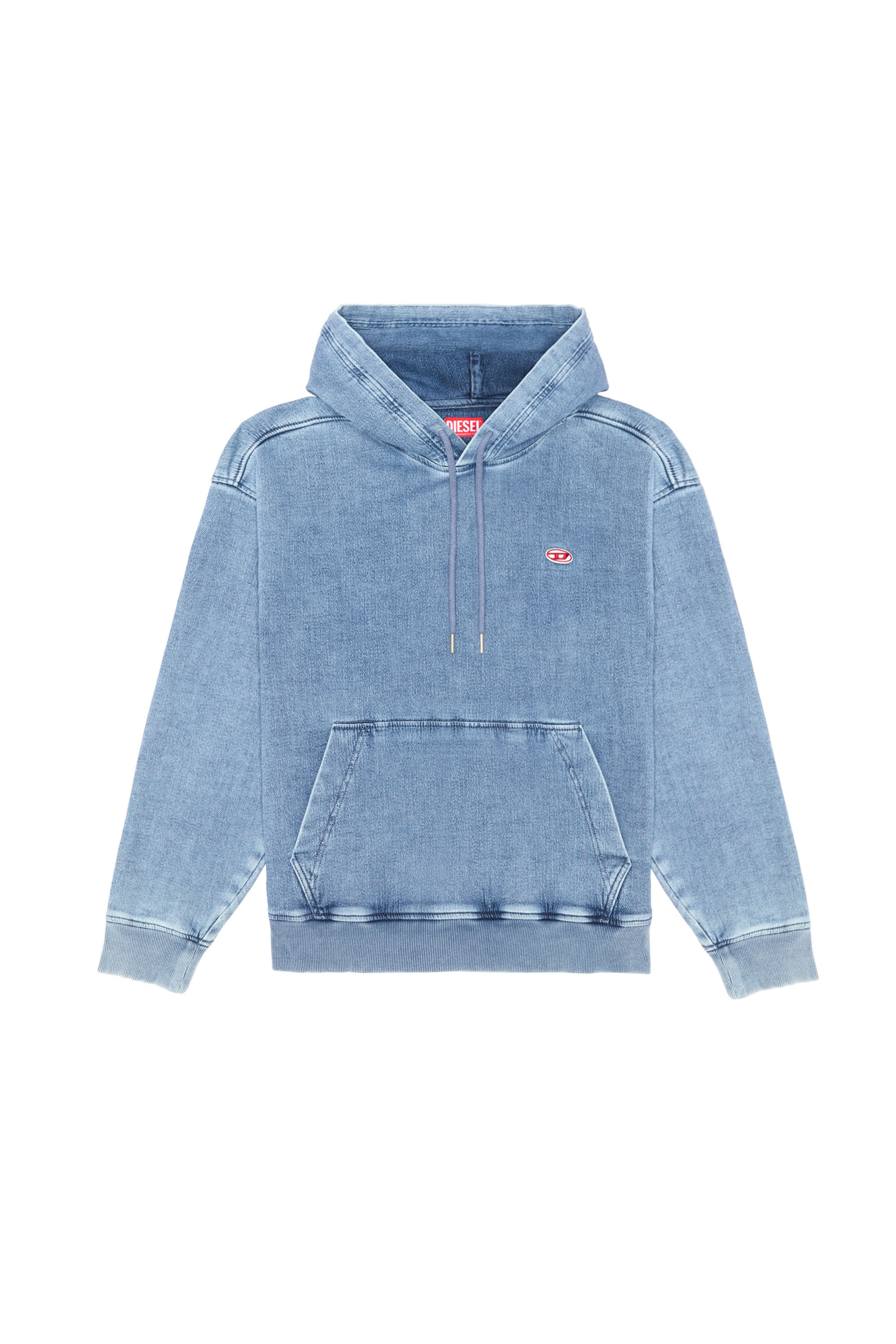 Diesel - D-UM-RIB TRACK DENIM HOODIE, Light Blue - Image 3