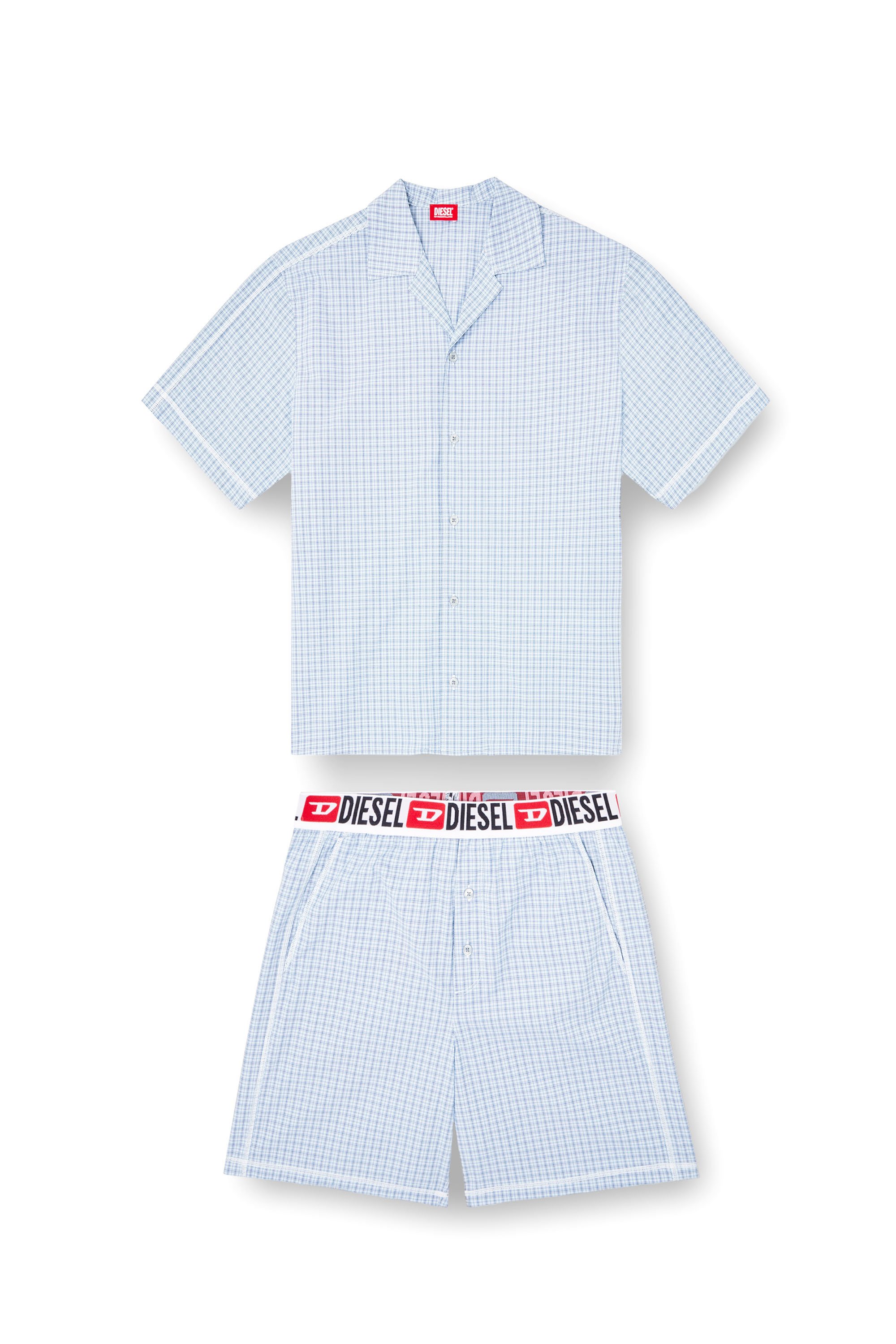 Diesel - SET-RAFAEL-D-CORE, Man's Short pyjamas in check cotton in Light Blue - 4