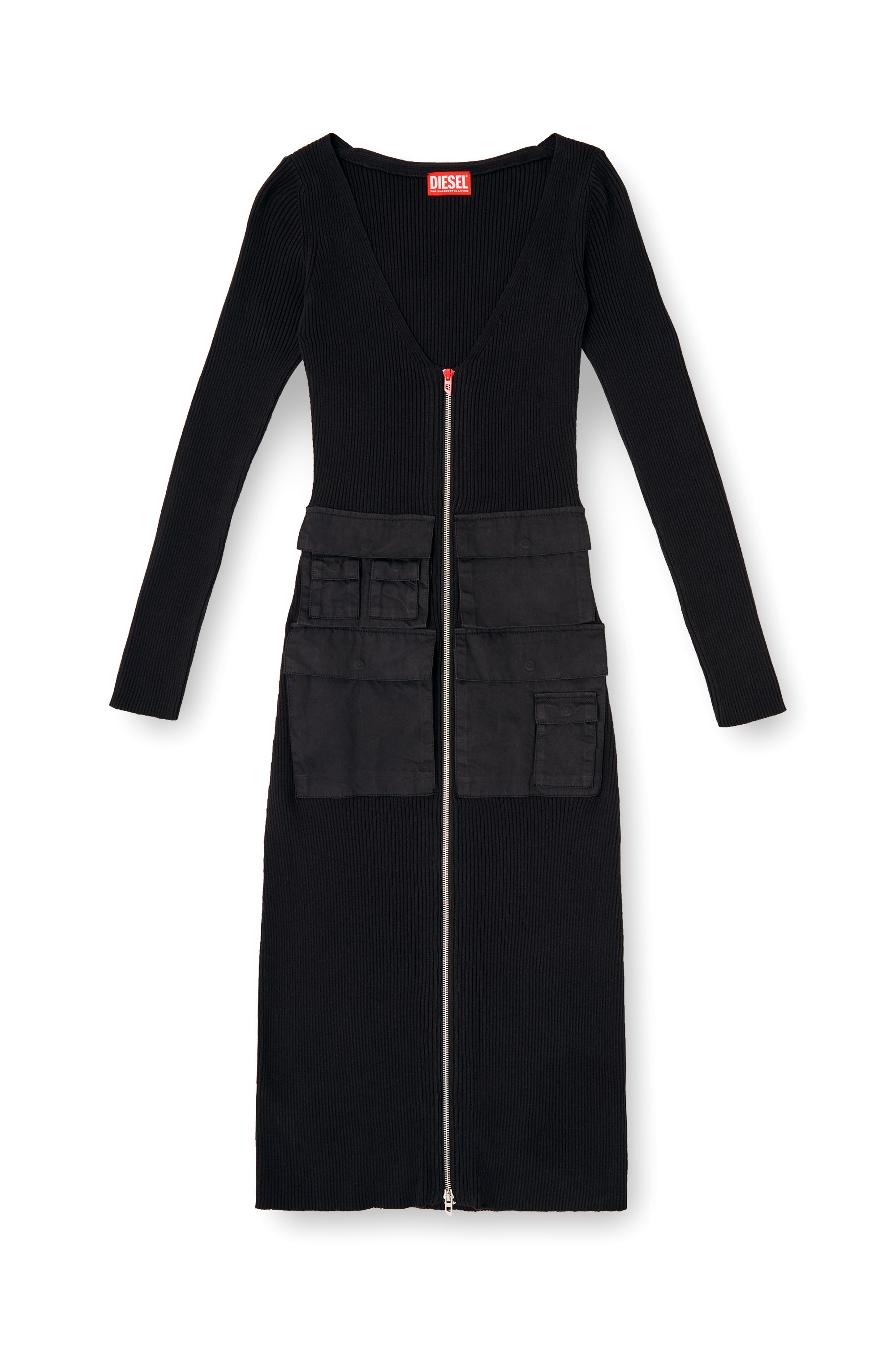 Diesel - M-MELTI-LS, Woman's Ribbed midi dress with cargo pockets in null - 2