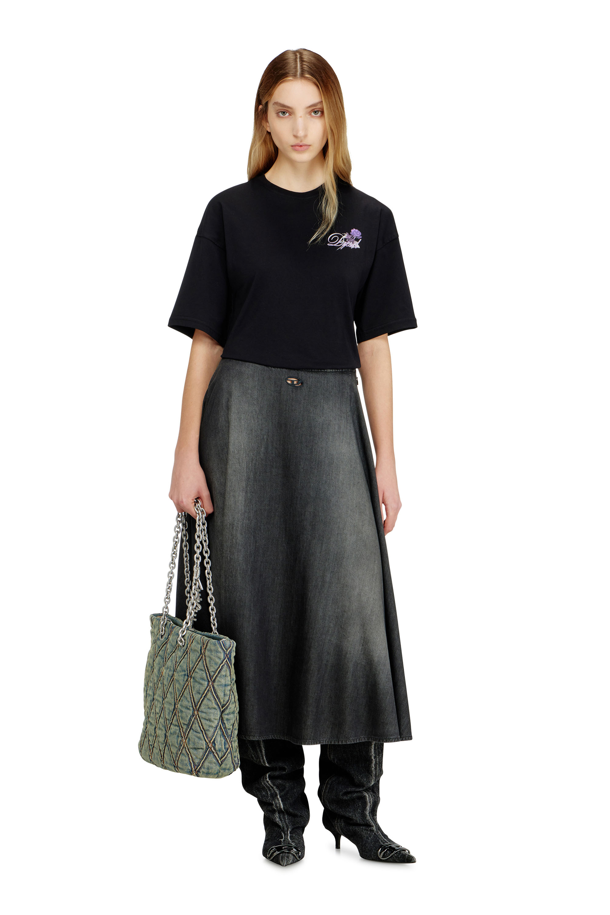 Diesel - CHARM-D SHOPPER M, Woman's Charm-D-Tote bag in quilted denim in Dark Blue - 2