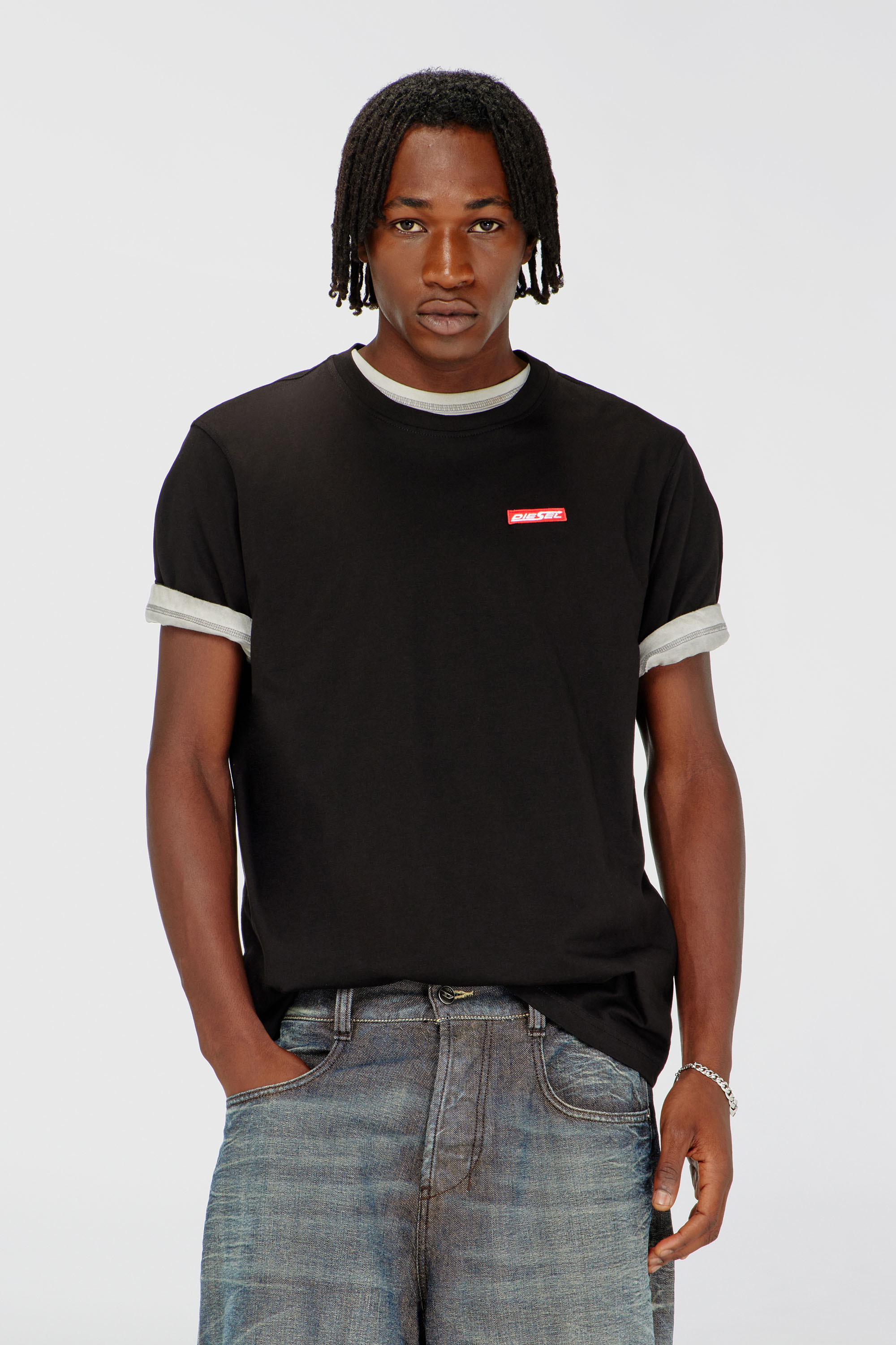 Diesel - T-ADJUST-AA12, Man's Cotton T-shirt with logo patch in Black - 3
